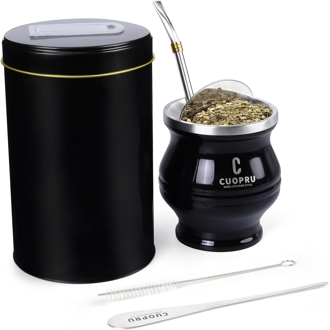 6 in 1 Yerba Mate Cup Set, Include Modern Mate Gourd, Yerbero, Bombilla(Straw), Cleaning Brush, Tea Shaper Kits image number 5