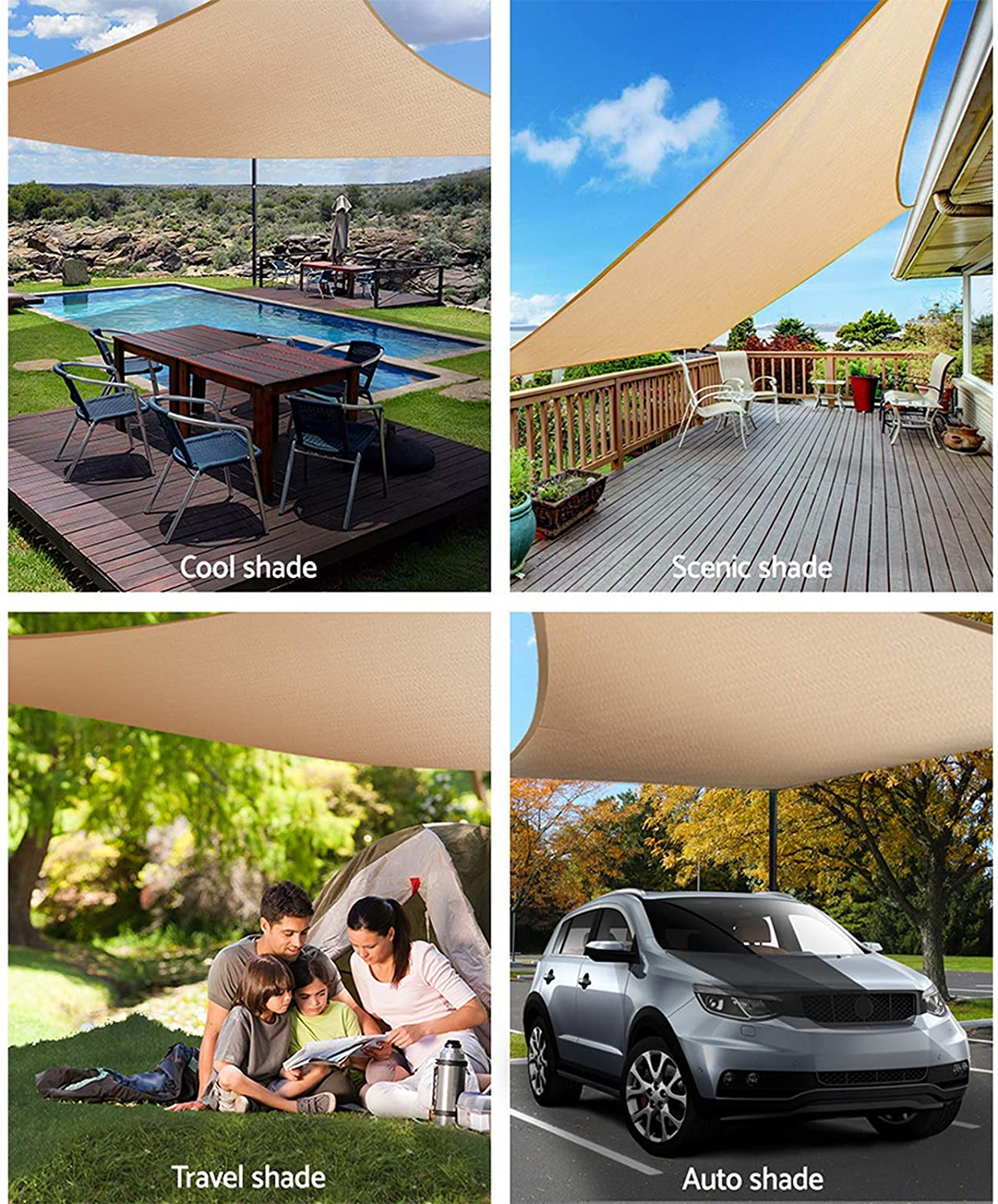 Instahut Shade Sail Square 5 X 5M Sunshade Cloth Shadecloth Sun Block Outdoor Marquee Canopy Shelter Cover for Beach Pool Patio Backyard Lawn Garden Carport Fence Greenhouse, Beige 98% UV Blockage image number 6