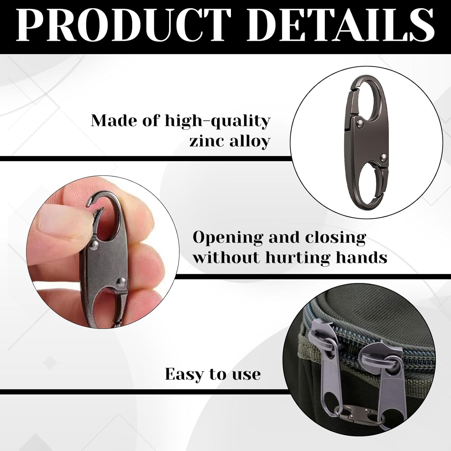 Zipperlock anti Theft, 6Pcs Zipper Pull Replacement, Zipper Pulls, Zipper Clip Theft Deterrents, Backpack Zipper Lock Keep the Zipper Closed, Double Zipper Pull Replacements(Gun Color)