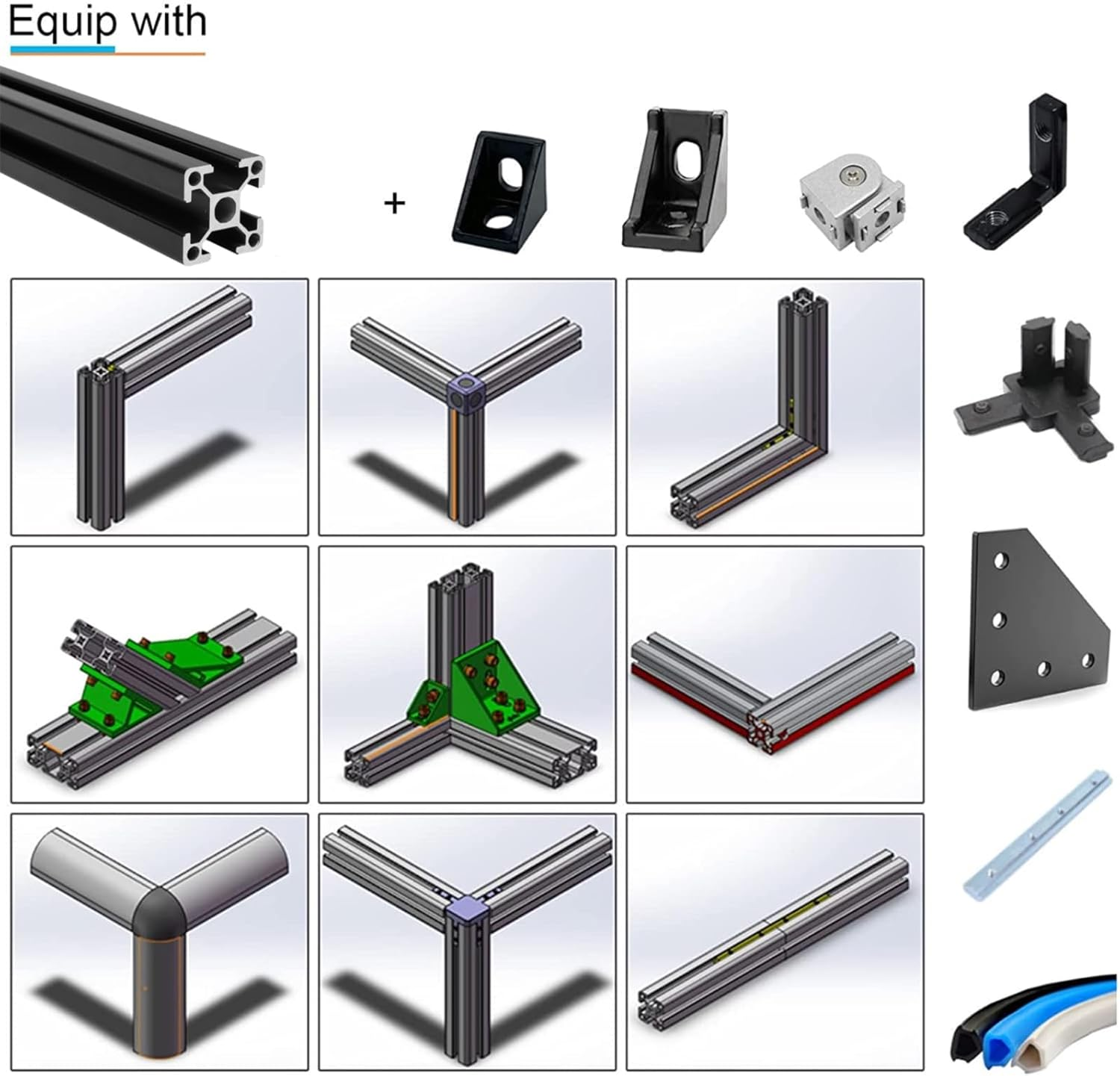 2020 T-Slot Aluminium Extrusion Profile Frame Linear Rail for CNC 3D Printer DIY (1000Mm)