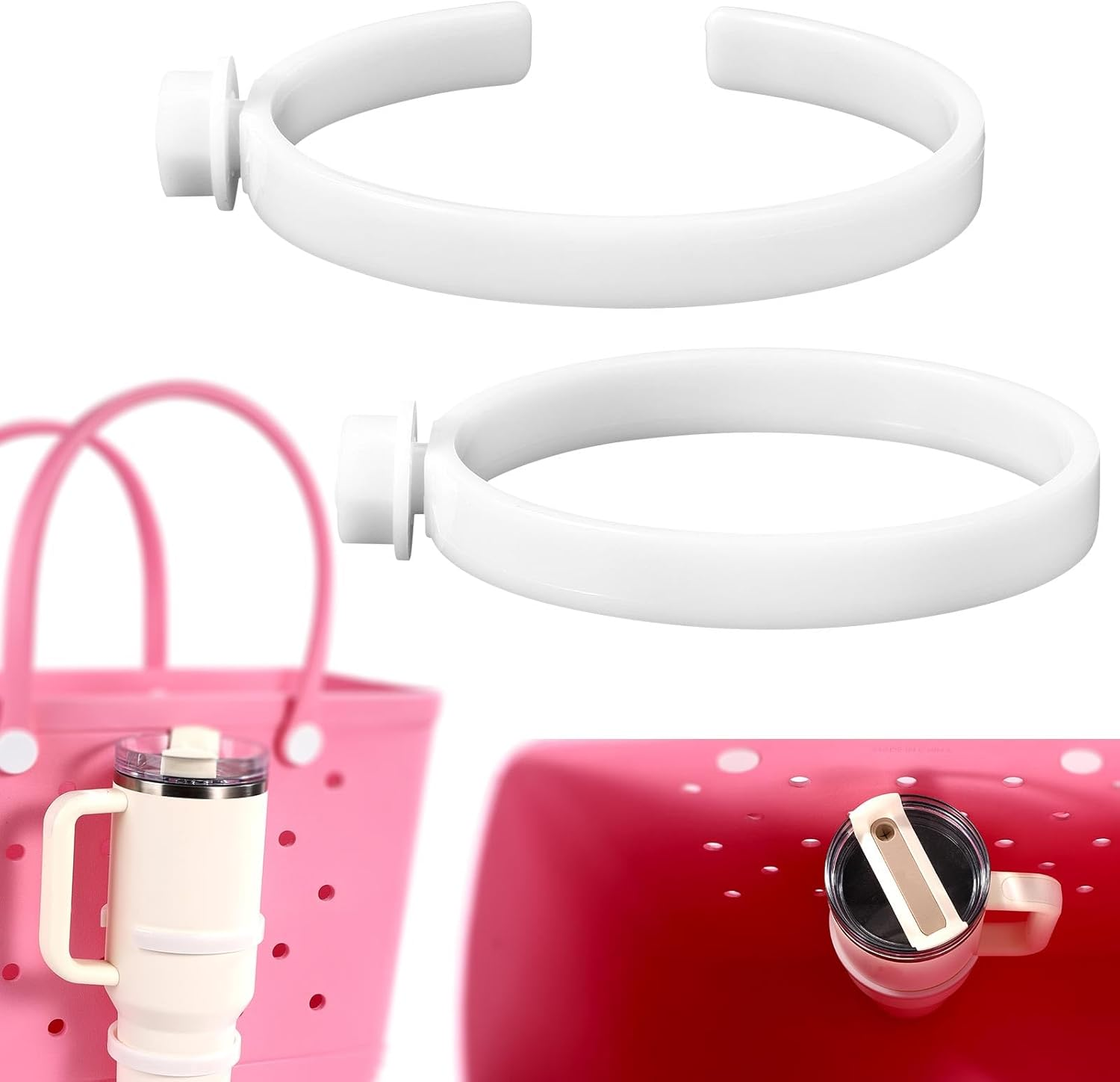 Lyreh 2Pcs Cup Holder for Bogg Bag, 2 Sizes ABS Practical Water Bottle Storage Holder Suitable Water Bottle Organizer Accessories for Stanley Cup 30Oz 40Oz (White) image number 2