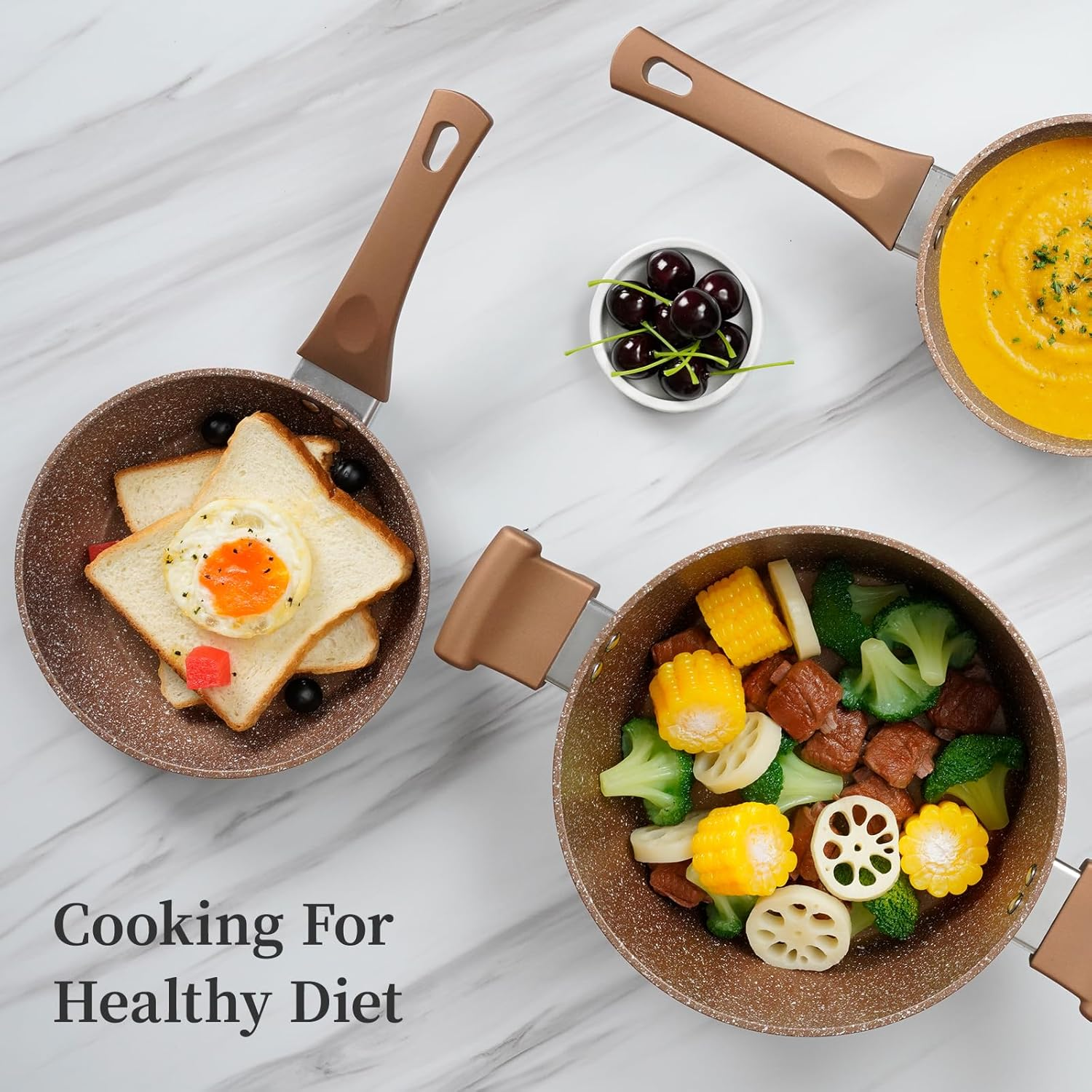 Innerwell Pots and Pans Set, 8 Pieces Non Stick Cookware Set, Gold Granite Stone Nonstick Cookware Set, Induction Kitchen Cookware Sets, Cooking Set W/Frying Pan, Saucepan, Casserole, PFOA&PFAS Free