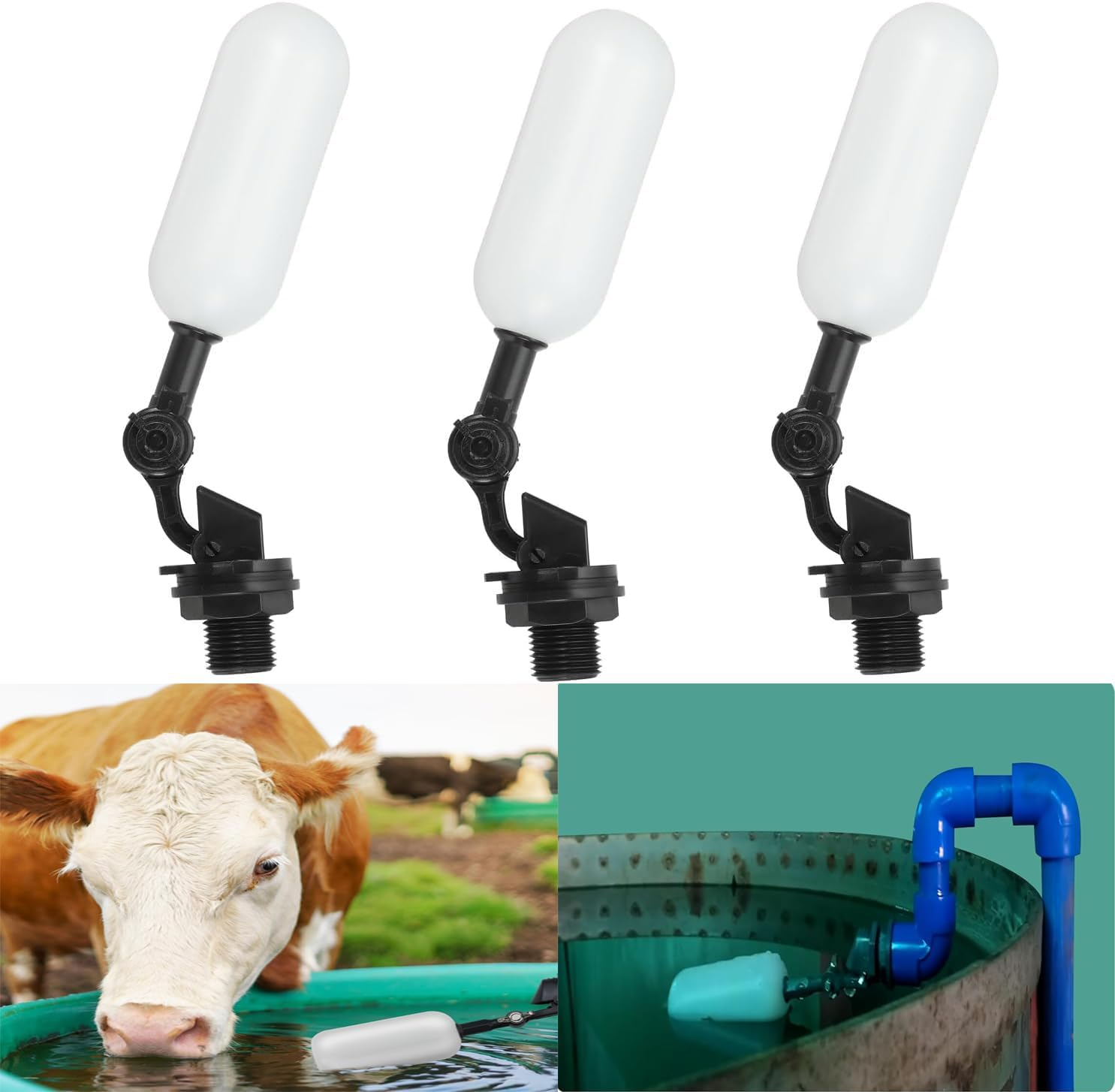 1/2 Inch Float Ball Valve, Adjustable Arm for Livestock Water Trough, Aquariums, Hydroponics - Automatic Fill and Control Water Level 3 Pack image number 3