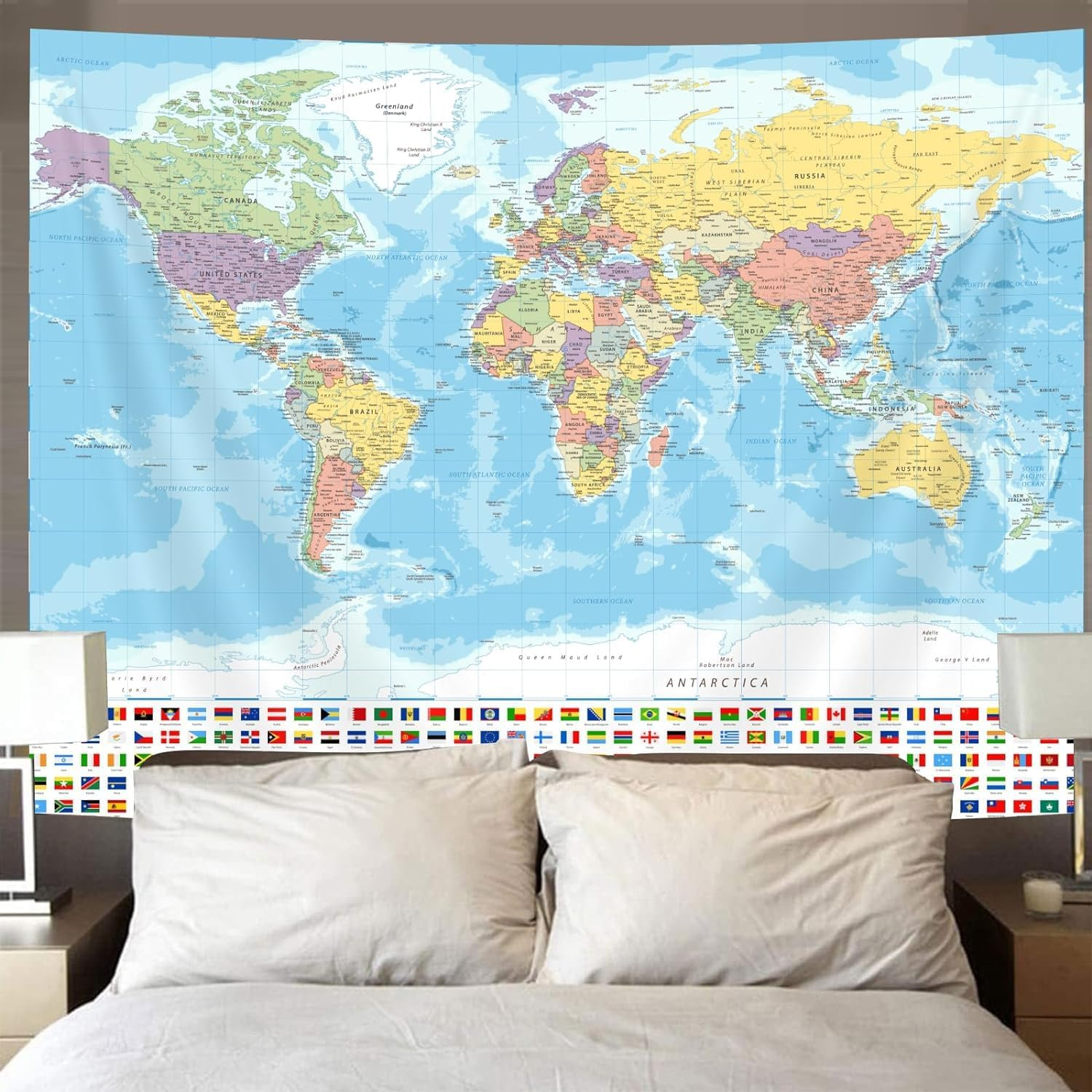 World Map Tapestry Wall Hanging, Map of the World with National Educational Wall Tapestries Room Decor, Boys Girls Kids Map Wall Tapestry for Bedroom Living Room Office Classroom (80X60") image number 2