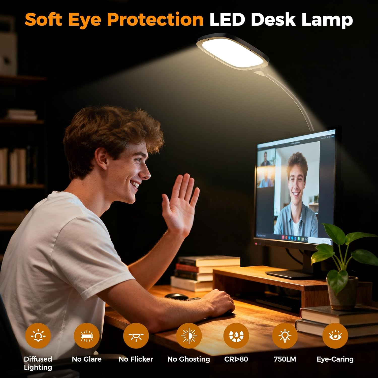 Clip on Desk Lamp for Home Office, 5 Color Modes & 5 Brightness, 1H Auto-Off Night Light Lamp, Flexible Gooseneck Book Light with Remote, Eye-Caring Clip on Table Lamp for Monitor, Study, Work