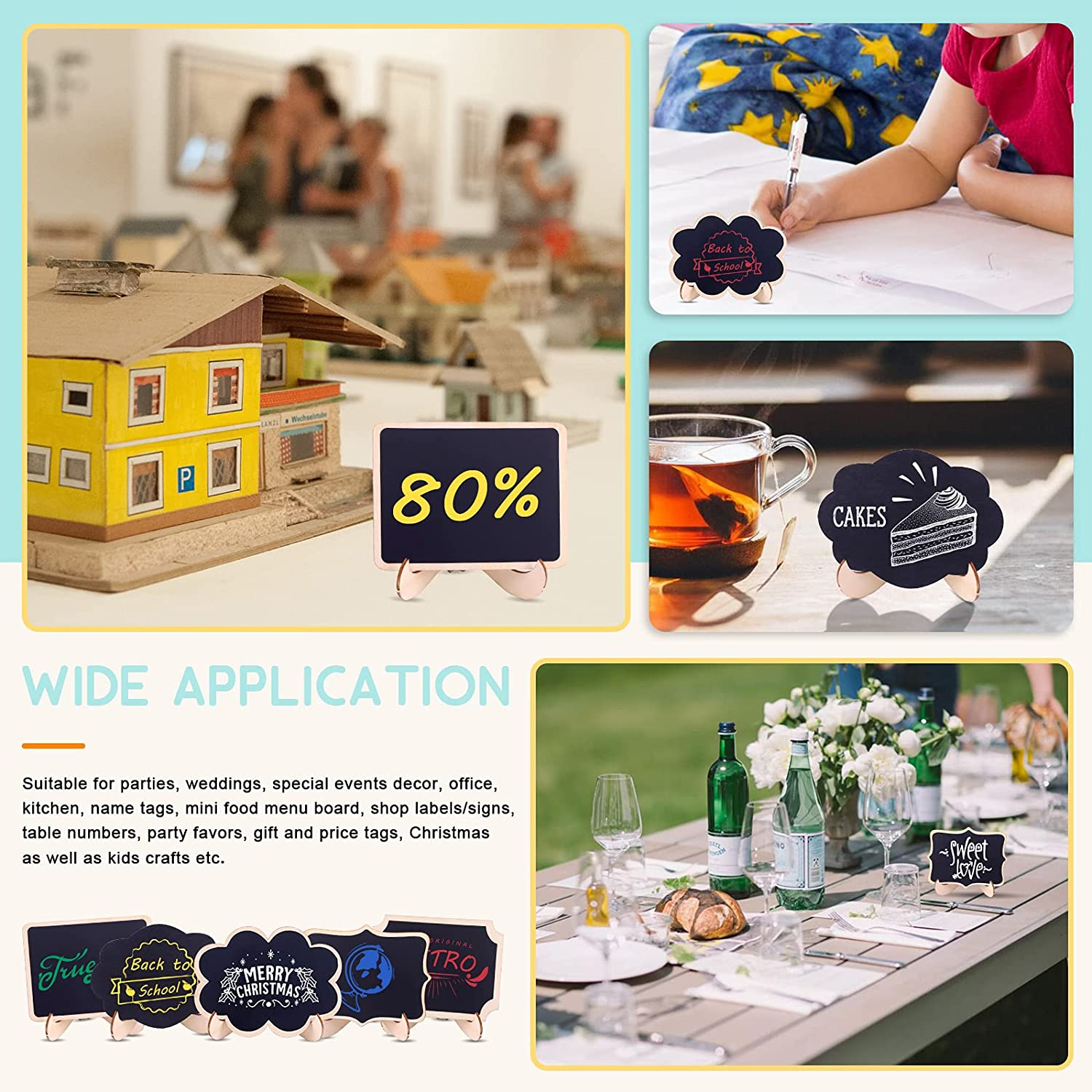 30 Pcs Mini Chalkboards with 5 Colors Chalk Marker, Blackboard with Wooden Frame, Message Board, Place Cards for Table Numbers, Food and Christmas Decoration image number 2