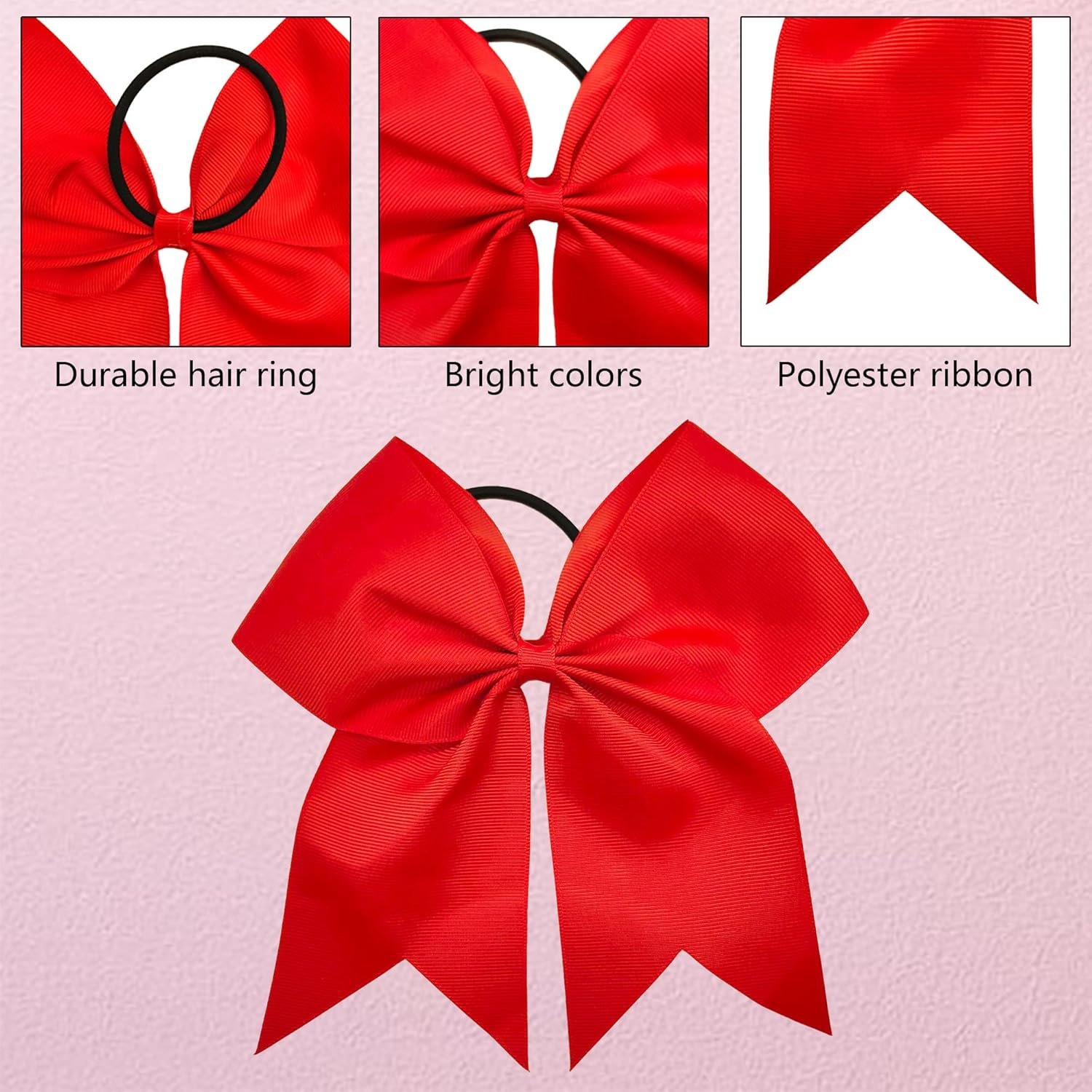 4 Pieces Ponytail Holder Cheerleading Girls Bow Hair Bobbles Hair Bow Cheering Large Bow Headband Jumbo Ponytail Elastic Hair Band Bowknot Hair Bands Headpiece (Red) image number 6