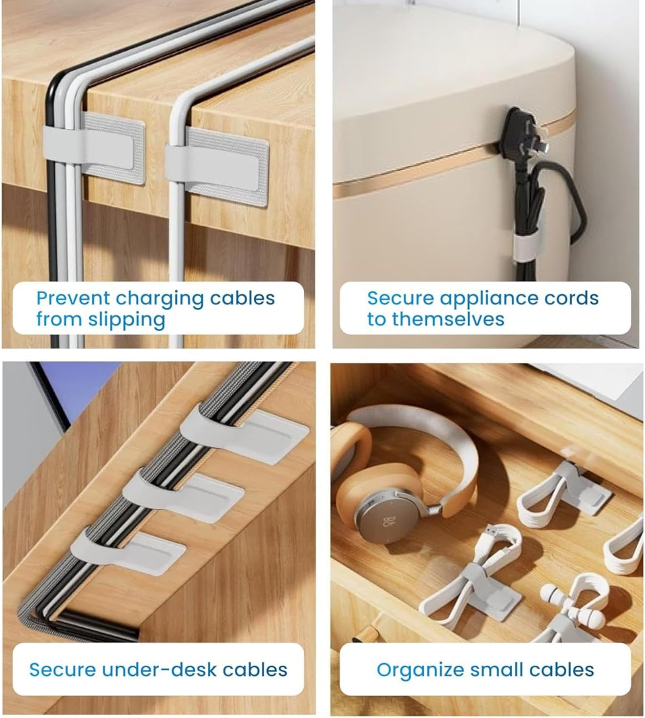 60-Pack Self-Adhesive Cable Ties, Reusable Fastening and Organizing Data Cables.Self-Stick Fastening Cable Straps, Adhesive-Backed Cord Organizers, Cable Straps for Household Office Essentials image number 2