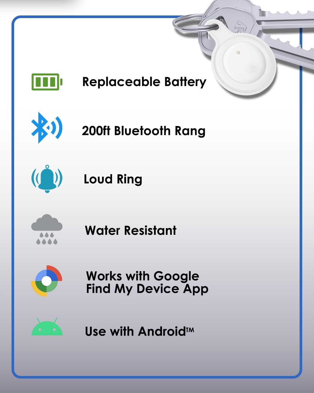[2025 Android Tag] Bluetooth Tracker for Android. Google Certified Item Locator, Smart Tracking Tag for Google Find My Device App. Finder for Keys, Luggage, Suitcase, Backpack and More-White-1Pack image number 5