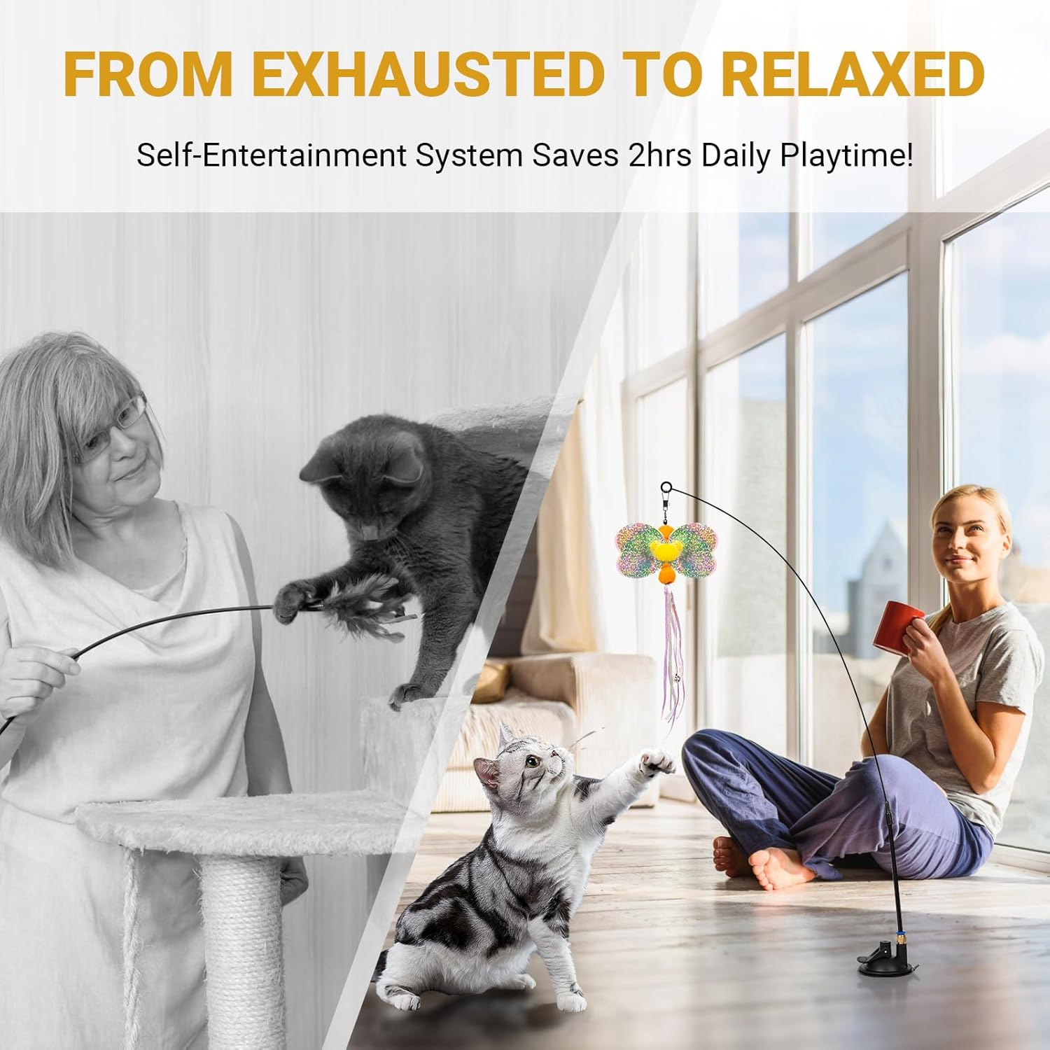 4-In-1 Interactive Cat Toys for Indoor Cats, Feather Teaser Cat Wand Toy with Suction Cup, Triangle Hook & Adhesive Hook, 12 Pack image number 4