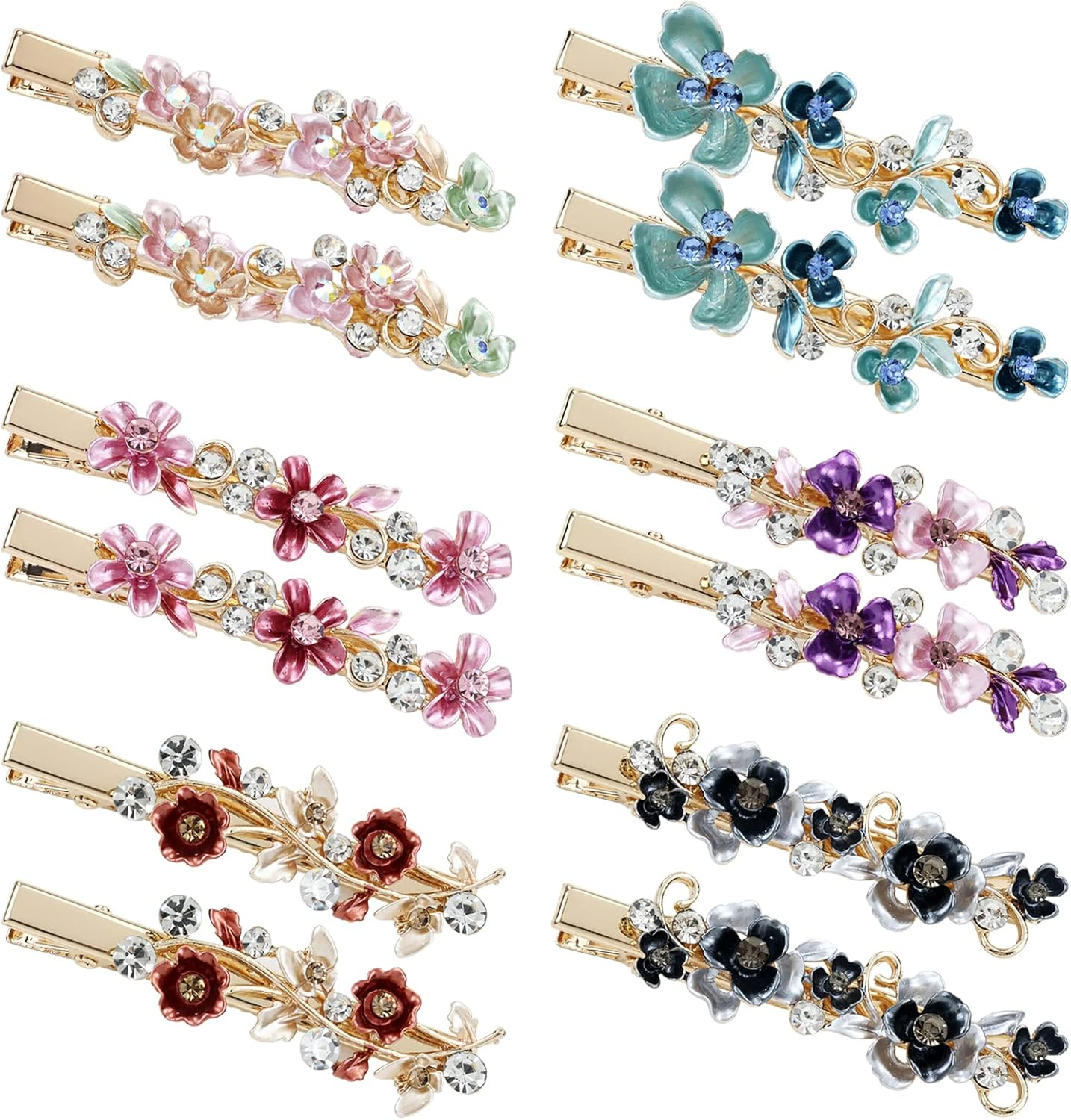 Lawie 12 Pack Colorful Sparkly Glitter Crystal Hair Jewelry Rhinestone Flower Duckbill Hair Clips Metal Alligator Hair Clips Fine Hair Ponytail Holder Decorative Hair Barrettes Accessories for Women image number 1