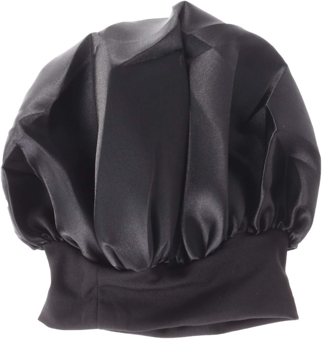 ARTIBETTER Sleep Night Cap Wide Band Bonnet Cap Night Head Cover Soft Hair Turban Hair Loss Hat for Women Size M (Black) 56-58Cm