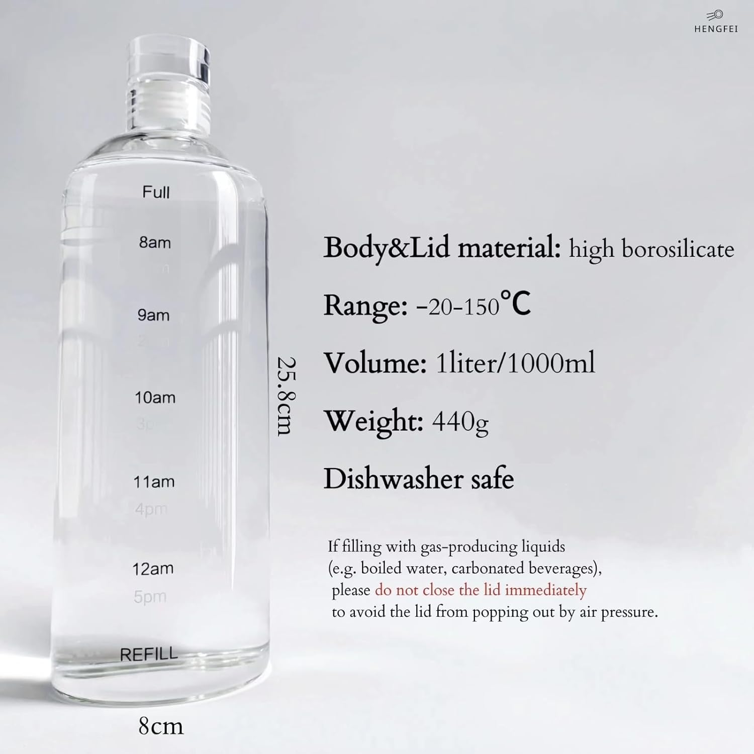 HENGFEI Borosilicate Glass Drink Bottle 1L, Clear Glass Water Bottle with Time Markings and Travel Sleeve, Glass Lid. (1 Litre Transparent) - 750Ml Transparent image number 6