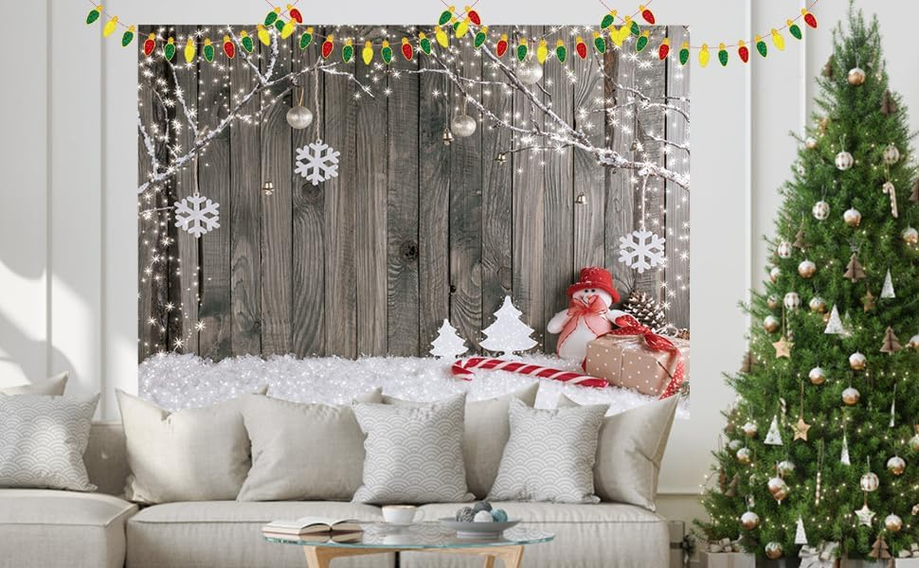 LYWYGG Christmas Backdrop Snow Floor Photo Backgrounds Wooden Wall Photography Backdrops for Child Cp-70(7X5Ft) image number 5