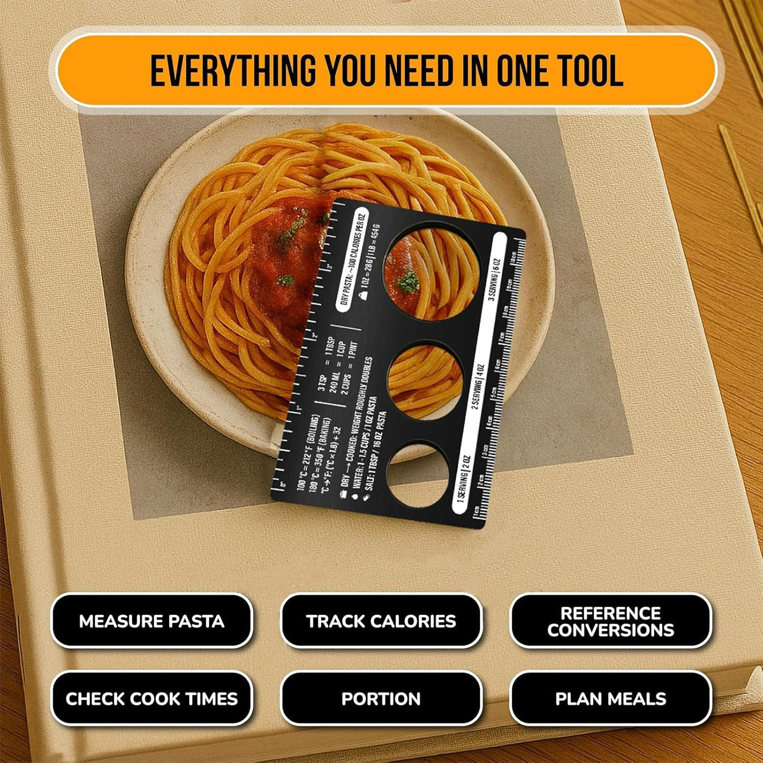 Gungtj Pasta Measuring Tool | Kitchen Noodle Measure Ruler,Pasta Portion Measure Tool - for Meal Prep Restaurant Home Travel Farmhouse Cafe Cooking image number 1