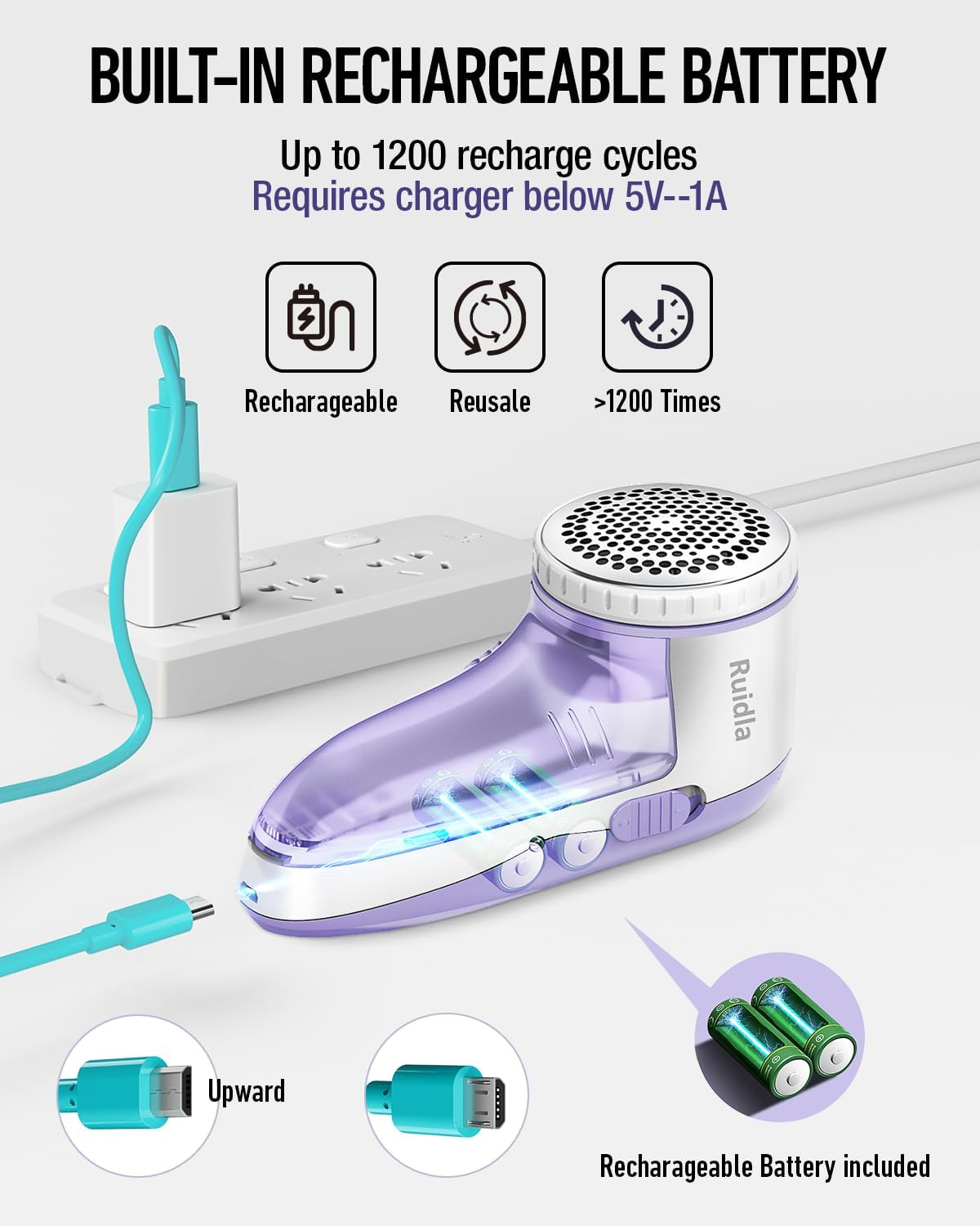 Ruidla Lint Remover Fabric Shaver, Lint Shaver Rechargeable, Pilling Remover with Stainless Steel 3-Leaf Blades, Dual Protection, Removable Bin, Easy to Remove Fuzz, Lint, Pilling, Bobbles