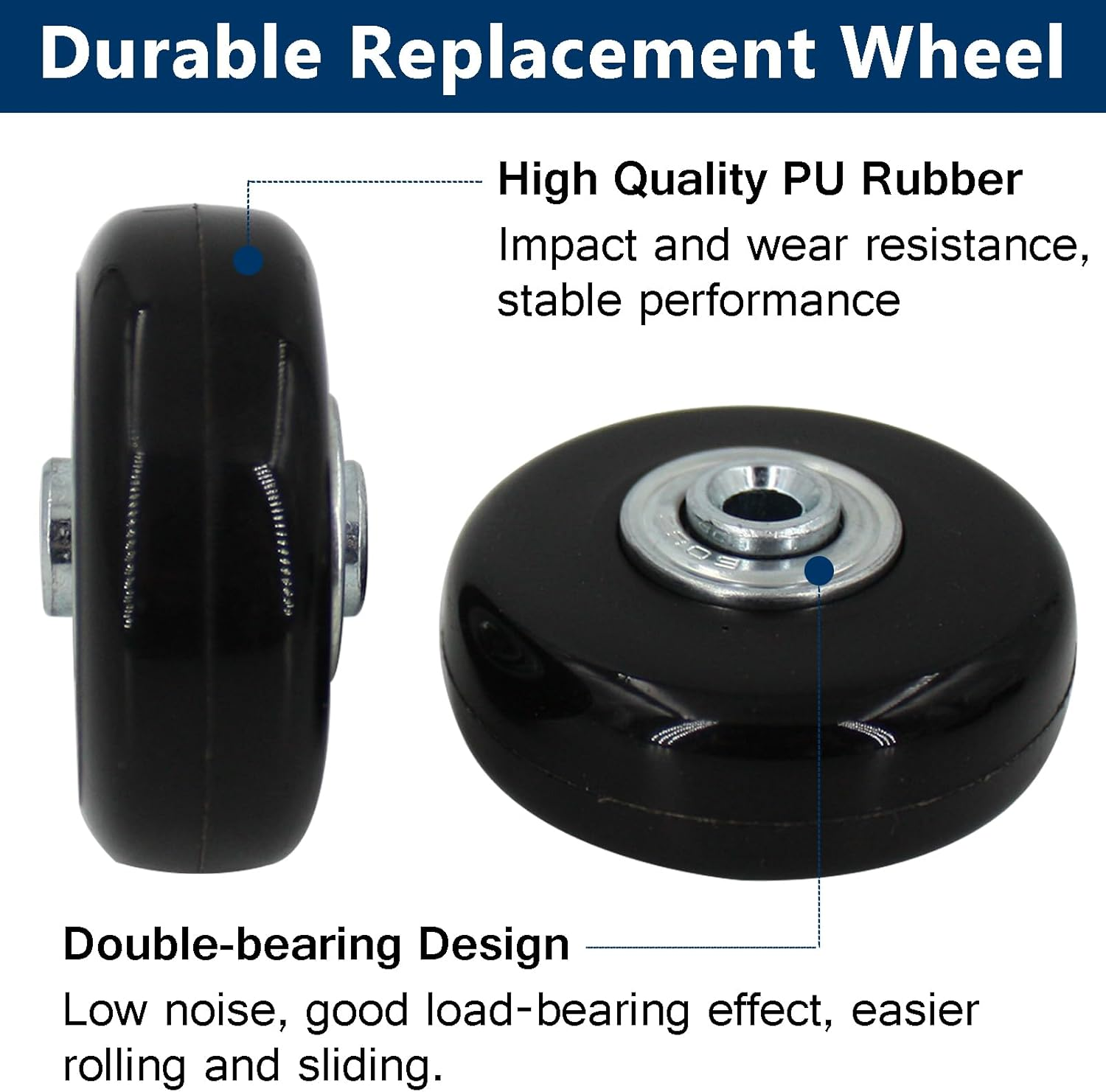 Acbbmns 4 Pcs Luggage Suitcase Replacement Wheels 50Mm X 18Mm, Rubber Wheel with 6Mm Bearing 36Mm 38Mm Axles Screw Washers Wrenches Repair Set image number 6