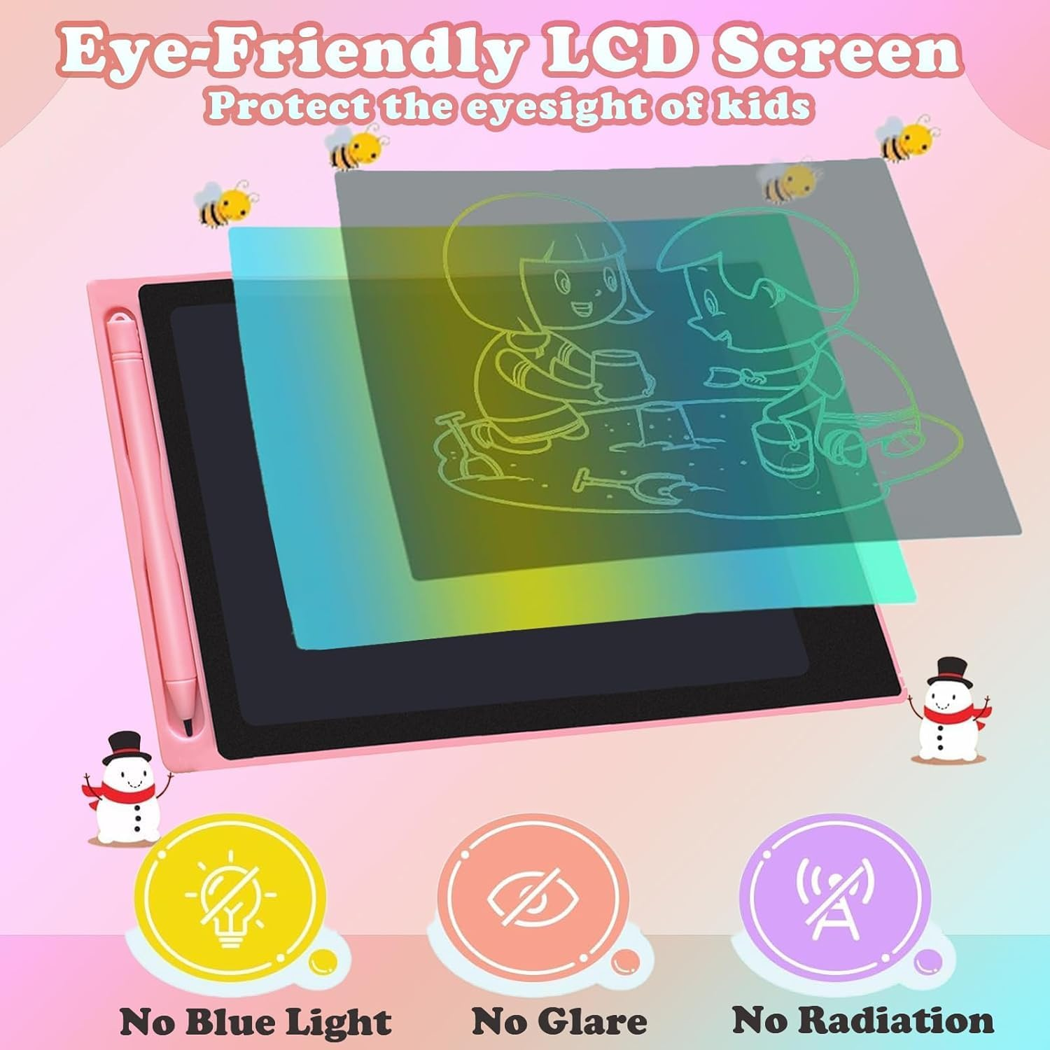 LCD Writing Tablet for Kids, 10 Inch Colorful Doodle Board Drawing Tablet, Erasable Doodle Pad for Toddlers, Educational Learning Toys Birthday Gifts for Boys Girls Age 3 4 5 6 7 8 (Pink) image number 6
