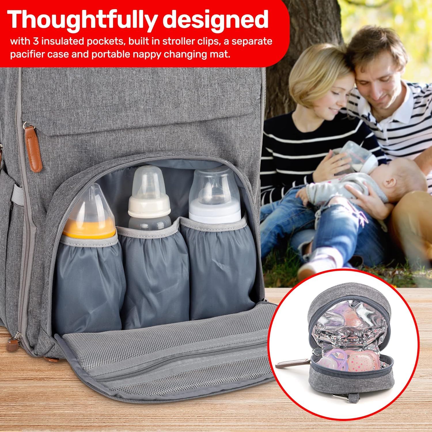 Royal Rascals Baby Changing Bag Backpack, Nappy Bag Backpack for Mum & Dad, Diaper Bag, Baby Bag - Stores Nappies, Bottles, Wipes Dispenser & More - Includes Portable Baby Changing Mat