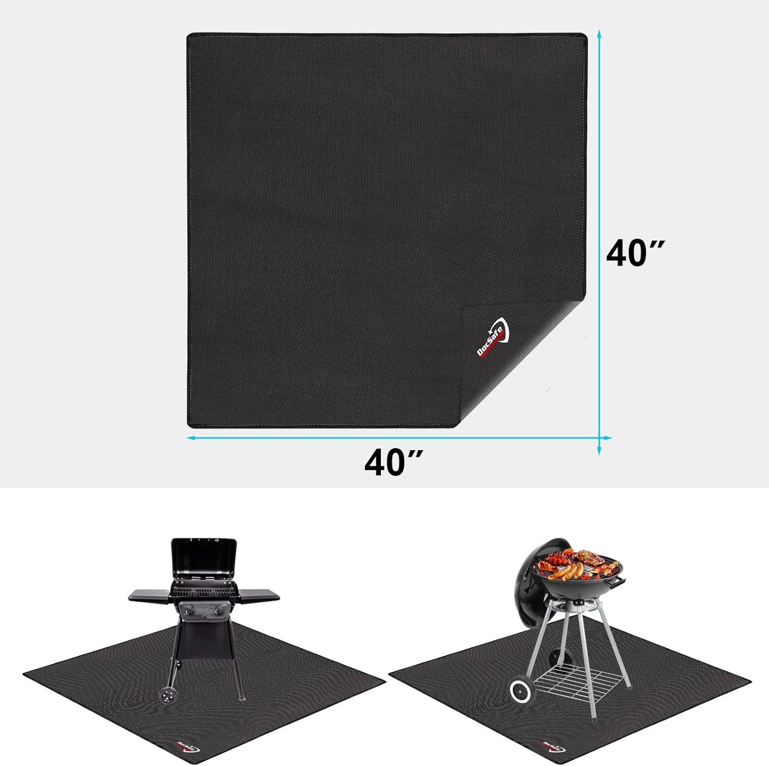 Docsafe 40" Square Fire Pit Mat under Grill Mat,4 Layers Fireproof Indoor Fireplace Pad Heat Insulated Protect for Decks,Patios,Grass,Bbq Smoker,Portable Reusable Oil-Proof and Waterproof, Black image number 6