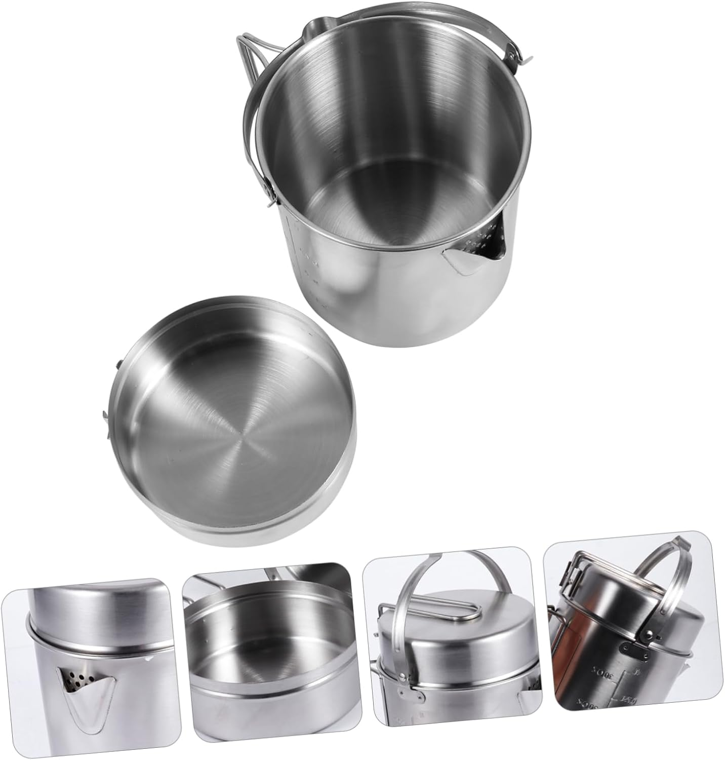 Foldable Handle Pot Stainless Steel Outdoor Kitchen Gear for Camping Hiking Picnic image number 4