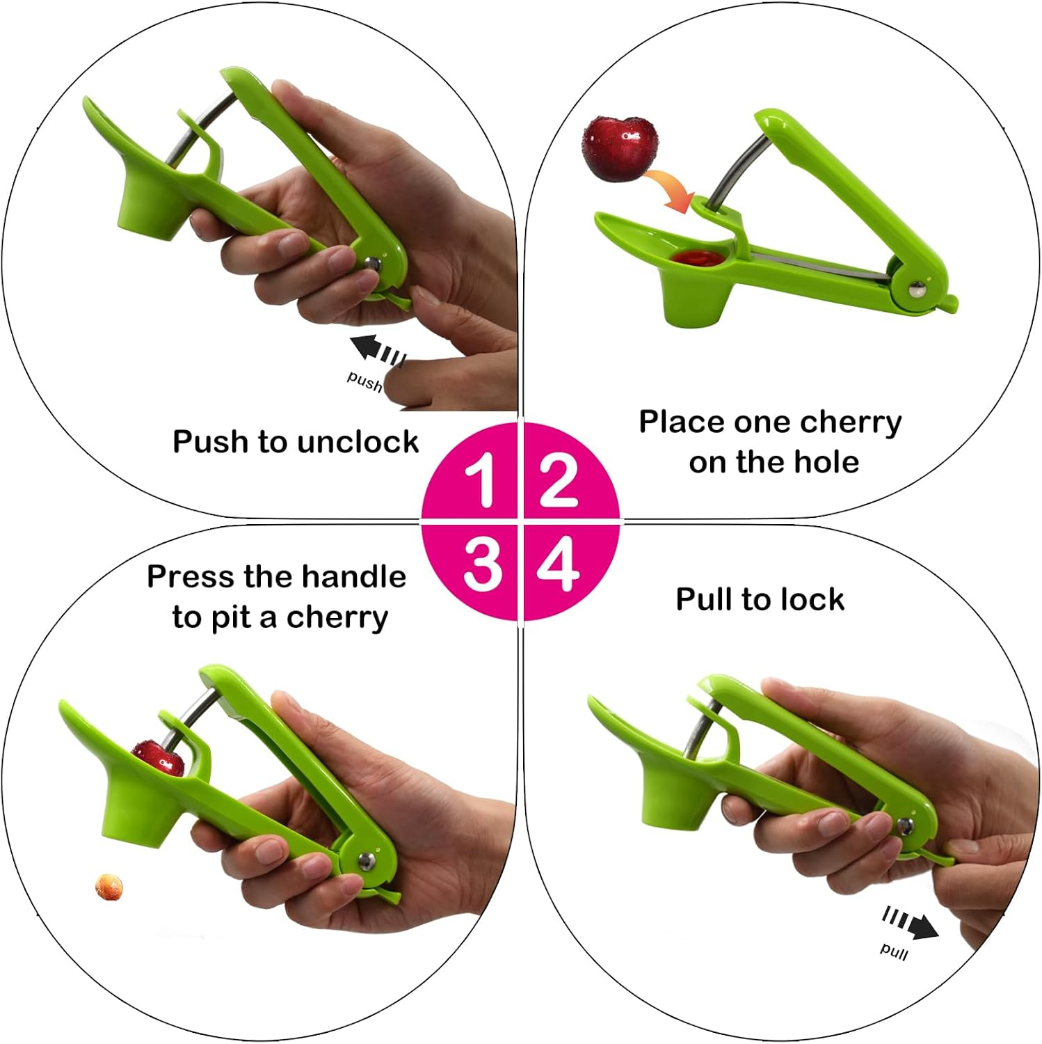 Cherry Pitter Tool, Olive Pitter and Fruit Pit Corer Remover Tool, Portable Kitchen Tool with Space-Saving Lock Design for Making Jam (Green) image number 4