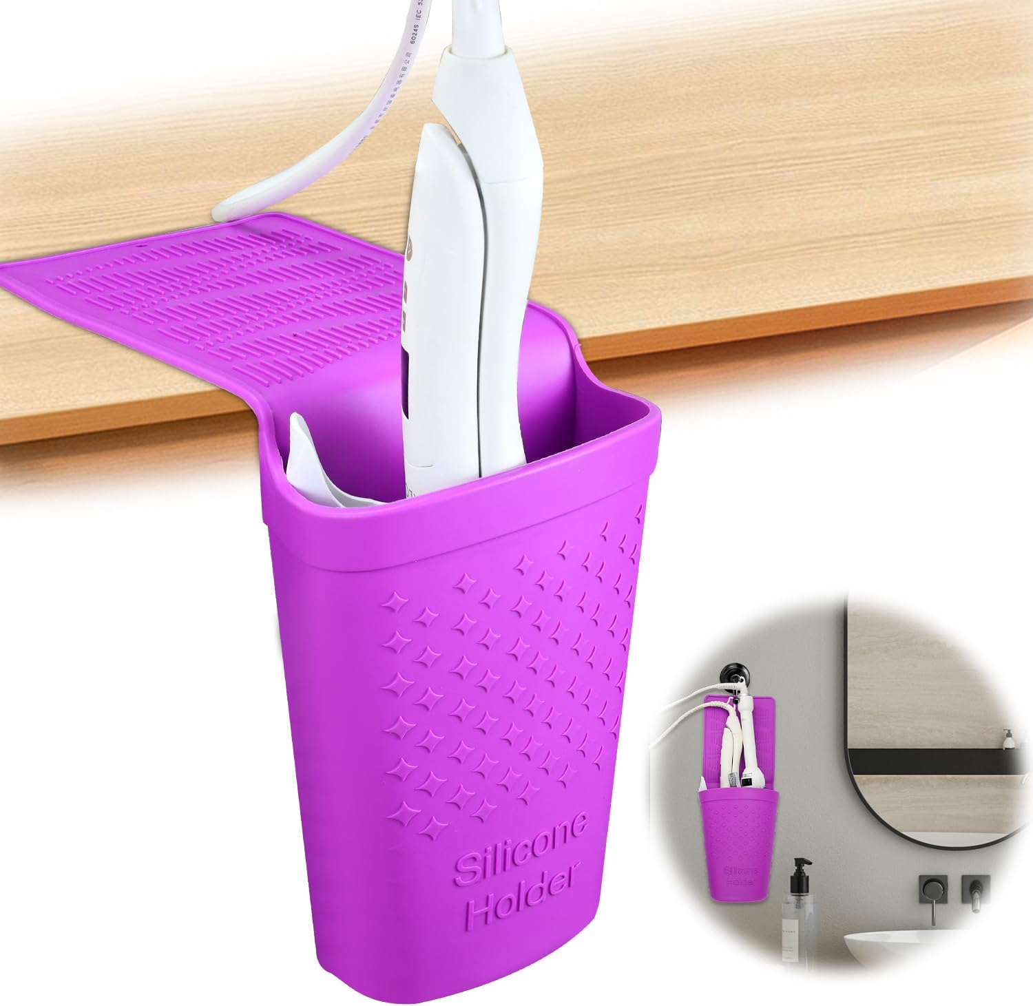Zxbaers Hot Iron Holster, Silicone Hot Hair Tools Holder with Suction Cup, Hair Straightener Holder/Curling Iron Holder/Flat Iron Holder Hair Styling Tool Organizer image number 6