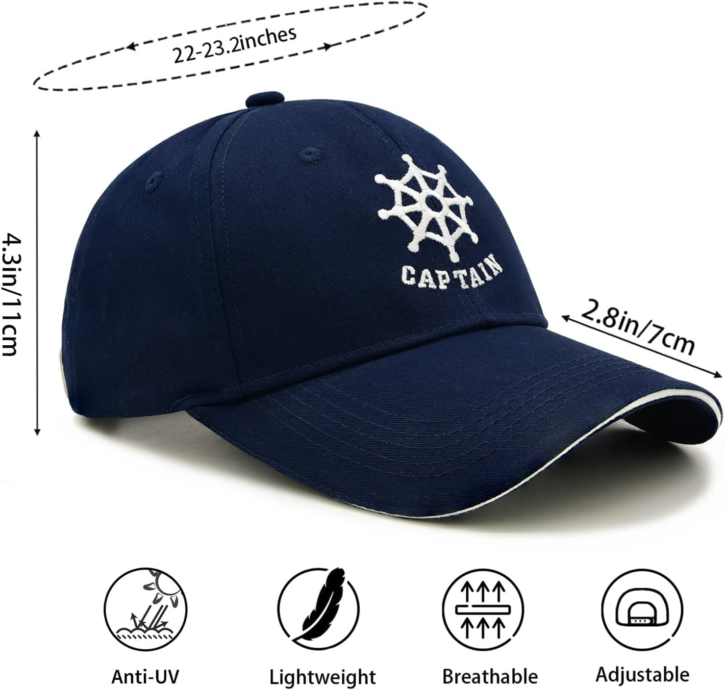 MINYJHZ Captain and First Mate Hat Pack, Boat Owner, Embroidered Adjustable Nautical Marine Sailor Baseball Caps image number 6