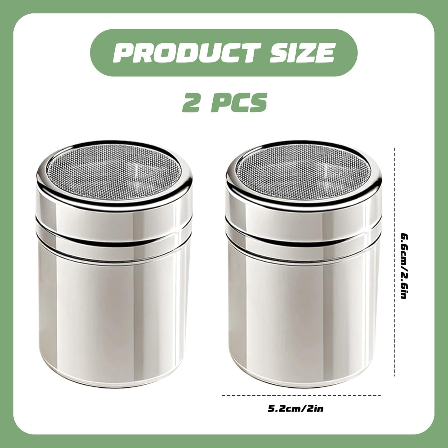 2Pcs Chocolate Shaker,Chocolate Powder Shaker Stainless Steel Coffee Icing Sugar Shaker Duster Flour Sifter with Lid Cocoa Spice Powder Shaker Flour Shakers for Kitchen Cappuccino Coffee Latte