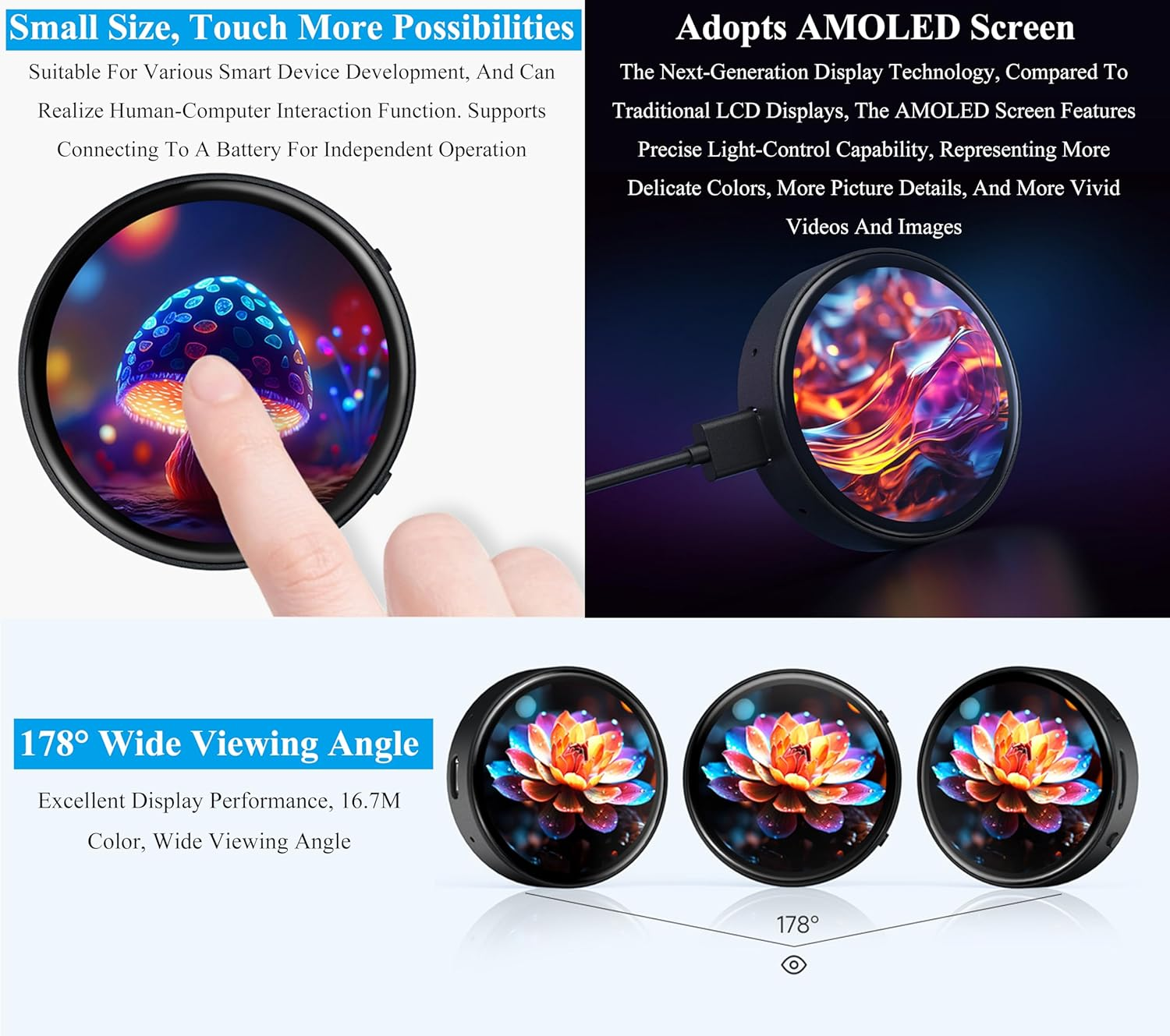 ESP32-S3 with 1.75Inch AMOLED round Touch Display Development Board, 466X466, QSPI Interface, Onboard Dual Digital Microphone Array, Support AI Speech Interaction, with 8&Omega; 2W Speaker and Case image number 2