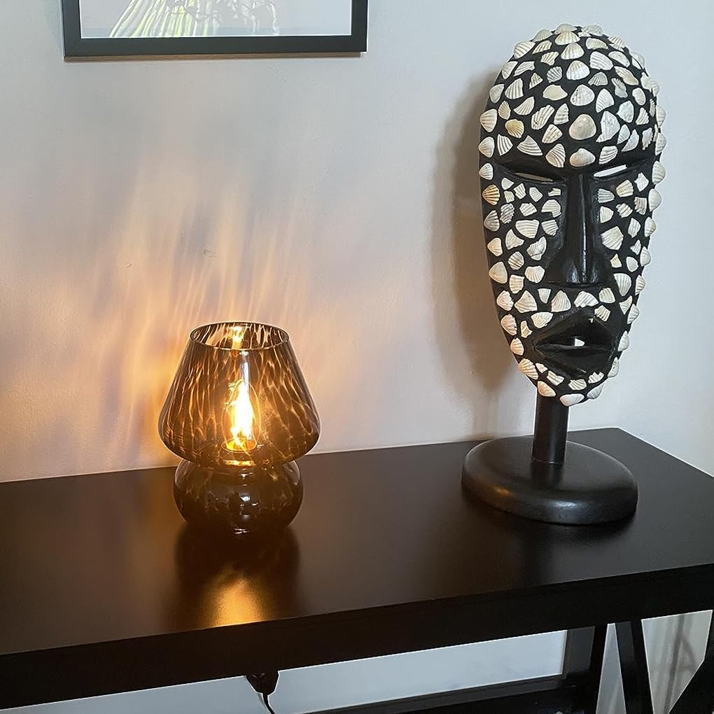 Clora Bedside Table Lamp Set of 2 Glass Mushroom Lamp with 3 Color Temperatures, Small Nightstand Lamp 5W LED Bulb Included Murano Style Cute Home Decor for Living Room Bedroom Office (Amber) image number 2