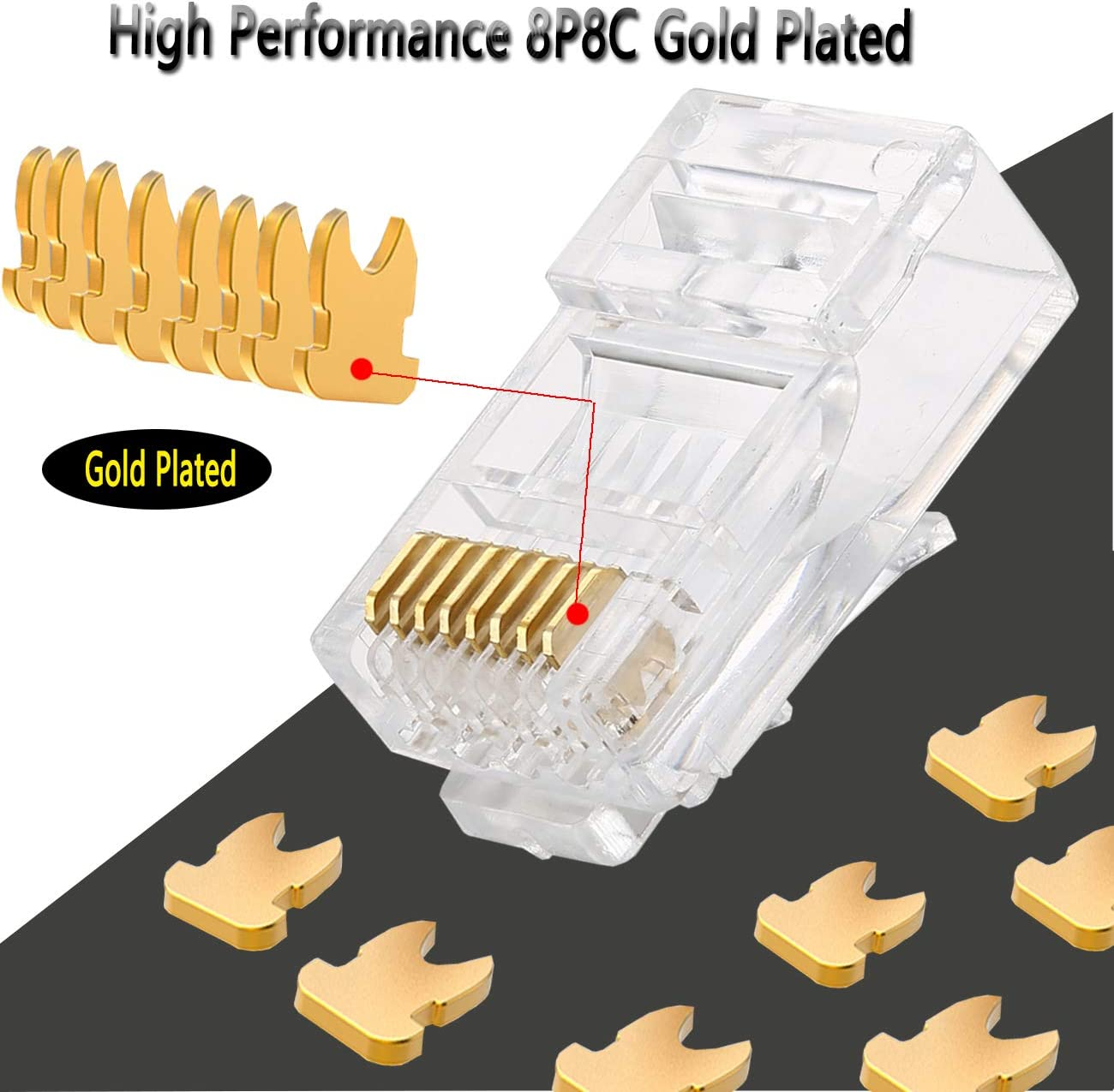 PETECHTOOL RJ45 CAT6 Connector End Pass through Ethernet 8P8C Modular Plug for Ethernat Cable(20 Pieces)