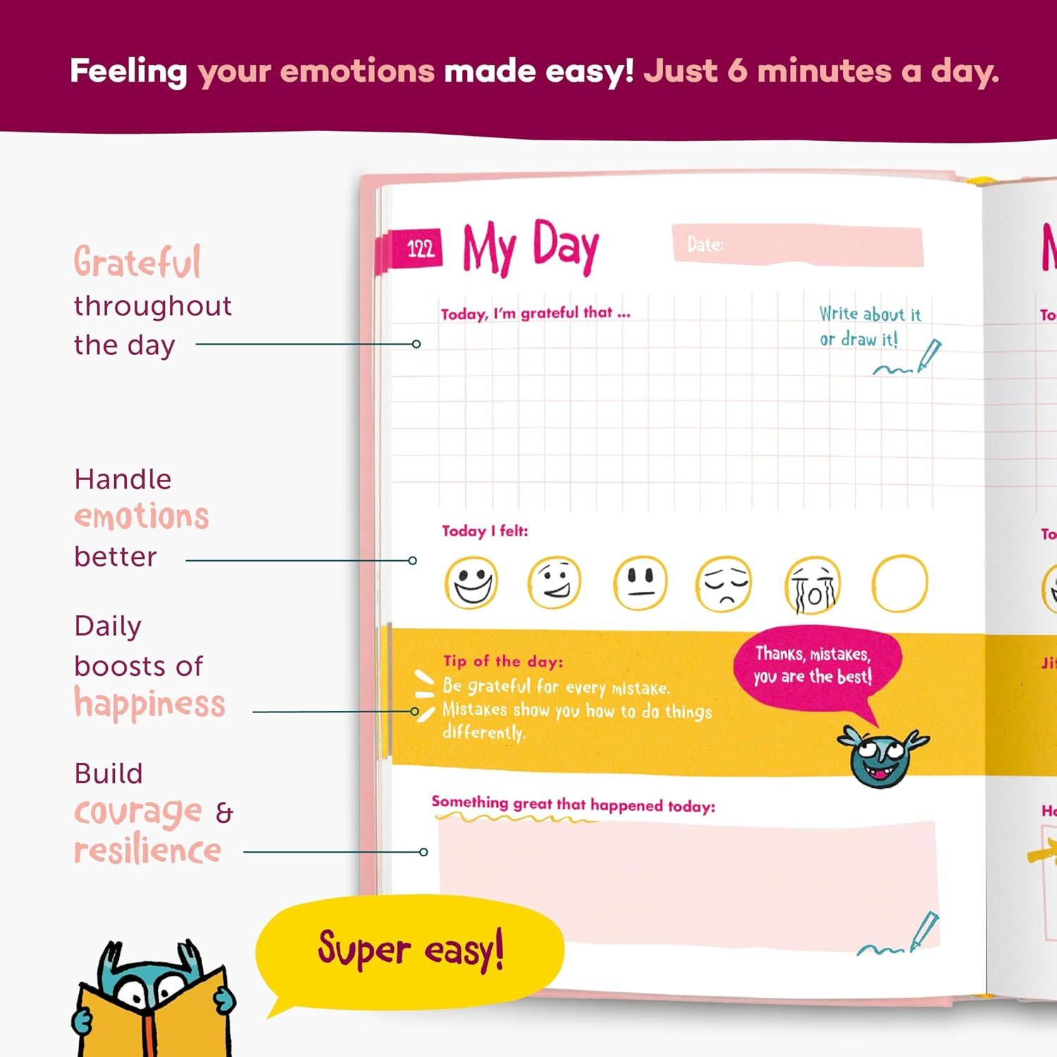 6-Minute Kids Diary &ndash; Journal for Kids 6-12 to Develop a Happy Self Mindfulness and Positive Habits &ndash; Kids Gratitude Journal for Girls & Boys
