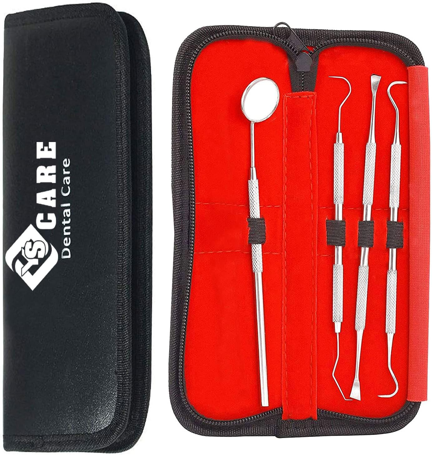 Dental Set Cleaning Tools 4 Pack Dental Hygiene Kit Teeth Inspection Set for Home Use Stainless Steel Mouth Mirror Dental Picks Oral Care Set to Remover Tartar, Tooth Scraper image number 3