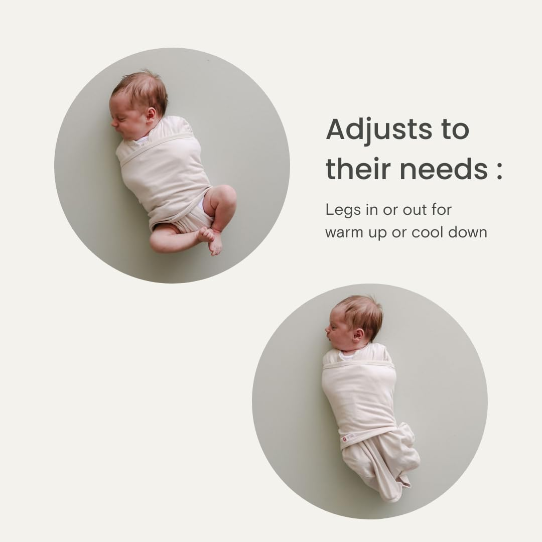 Emb&eacute; 2-Way Starter Swaddle Blanket, 2.5KG - 7 KG, 1.0 TOG, Nappy Change W/O Unswaddling, Legs in and Out Design, Warm up or Cool down 100% Cotton, 0-3 Months (Cloud) - Grey Stripes image number 7