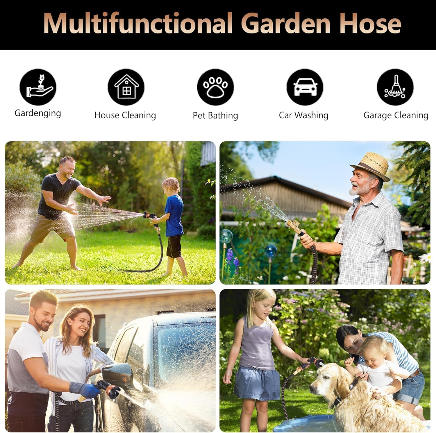 25Ft Garden Hose, Lightweight Hose with 8 Function Nozzle, Leak-Proof, No-Knot, Easy to Carry, Wear-Resistant, Sturdy, Flexible, 3/4GHT, Water Hose for Yard, Garden, Outdoor image number 6