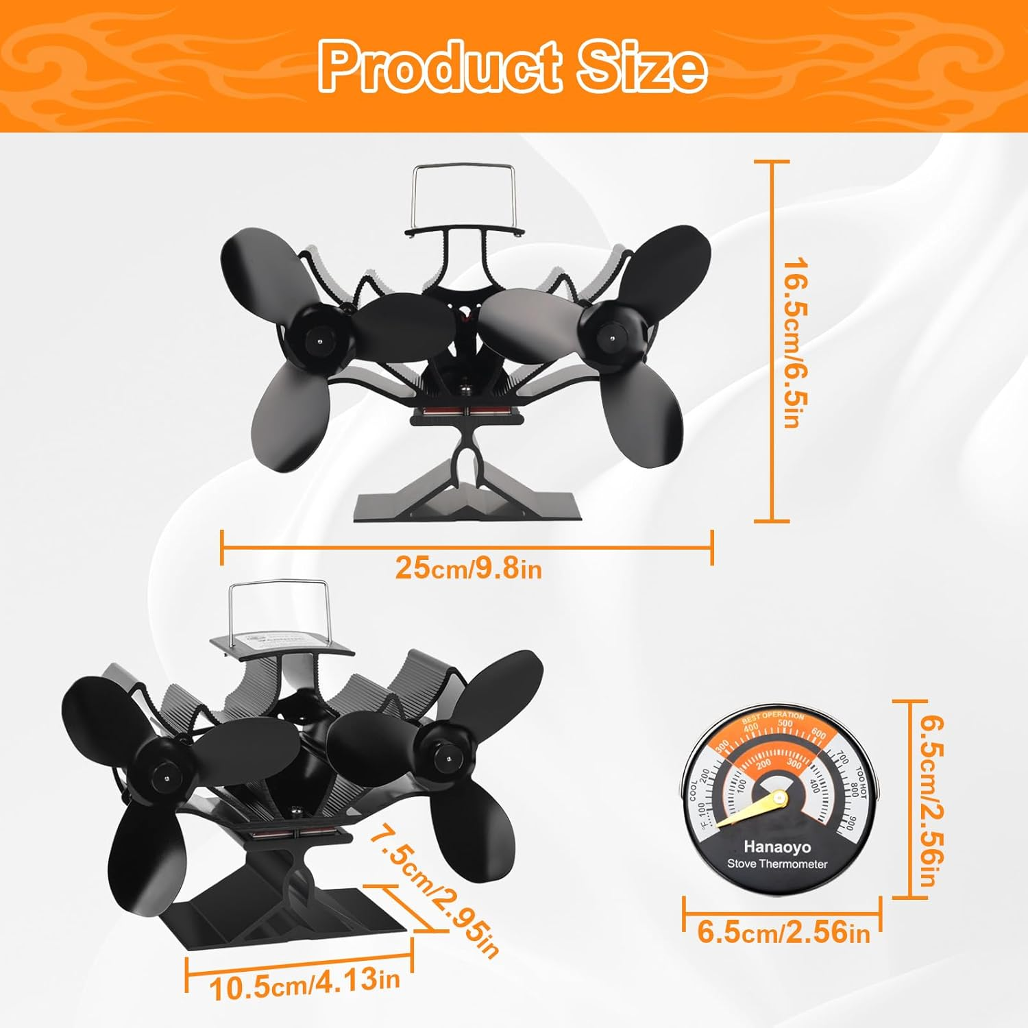 Hanaoyo Log Burner Fan with Twin Motors, Double Heat Powered Fireplace Fan for Fireplace/Wood Stove image number 4