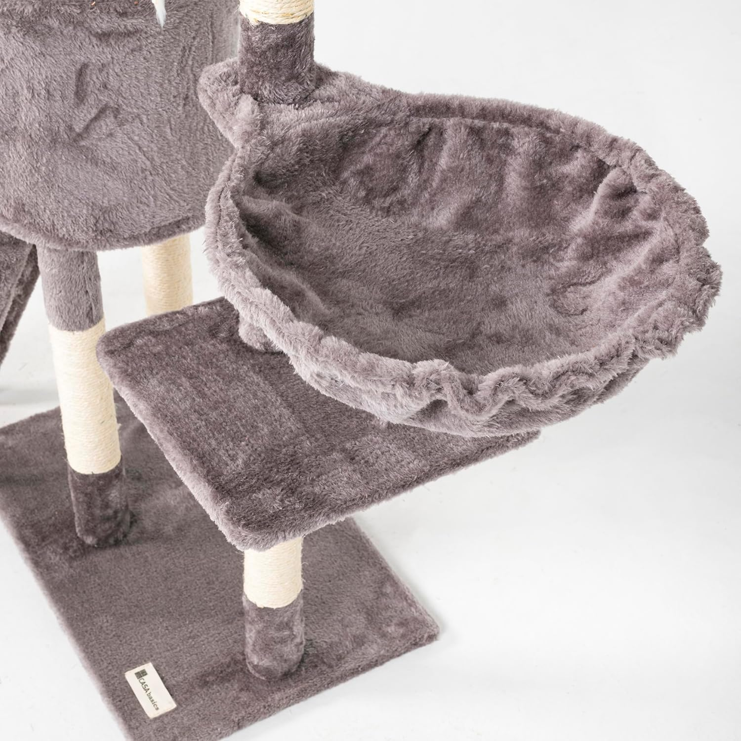 Casa Basics - Cat Tree NENI, Height: 144 Cm, Multi-Level Cat Scratching Post Play Tower with Ladder, Den, Nest, 3 Platforms and 4 Rats (Gray) - Gray image number 5