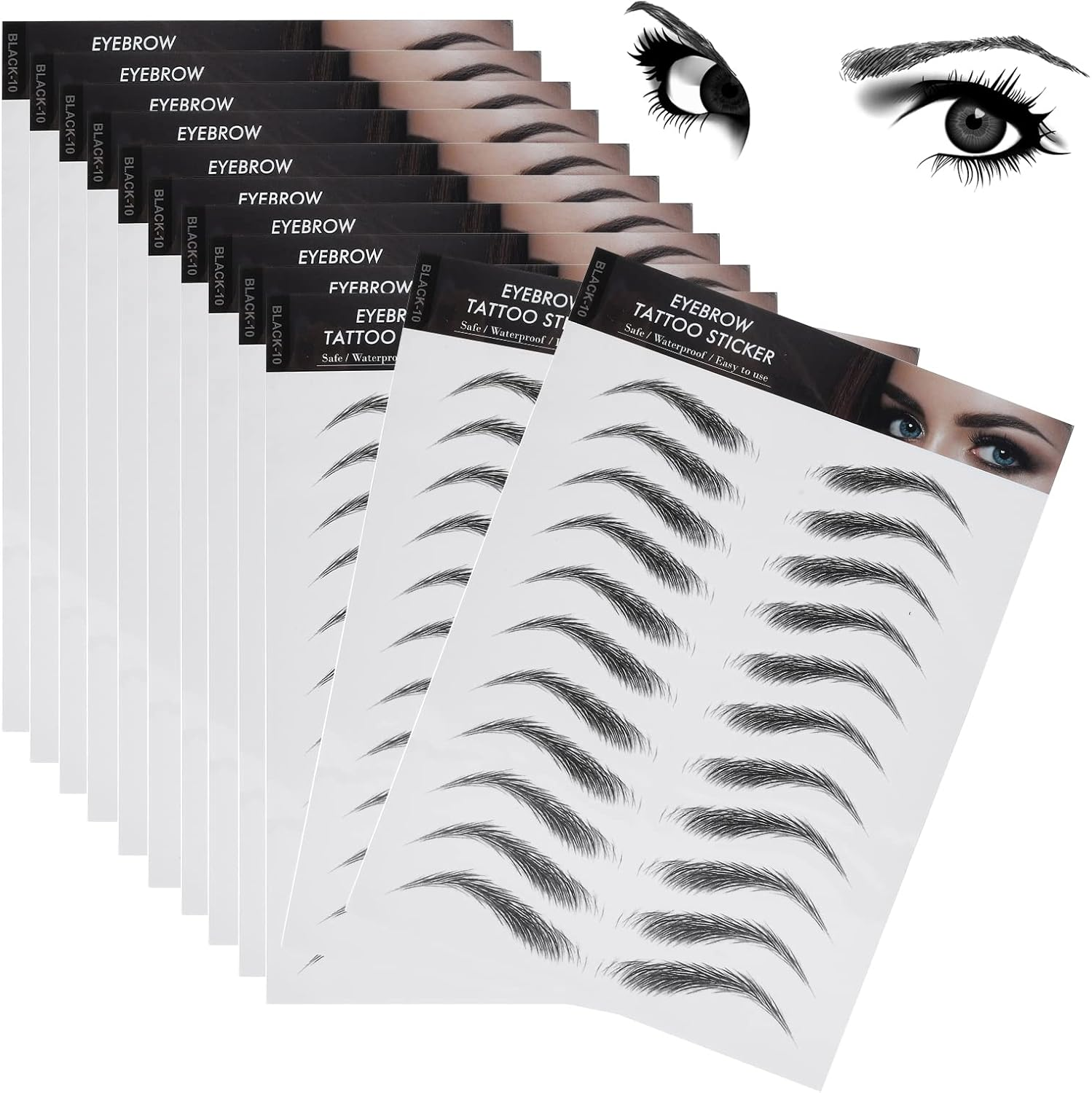 Molain 4D Hair-Like Eyebrow Tattoos - 12 Sheets Waterproof Long-Lasting Eyebrow Transfers - Peel off Stickers - Classic Style, 132 Pairs image number 1