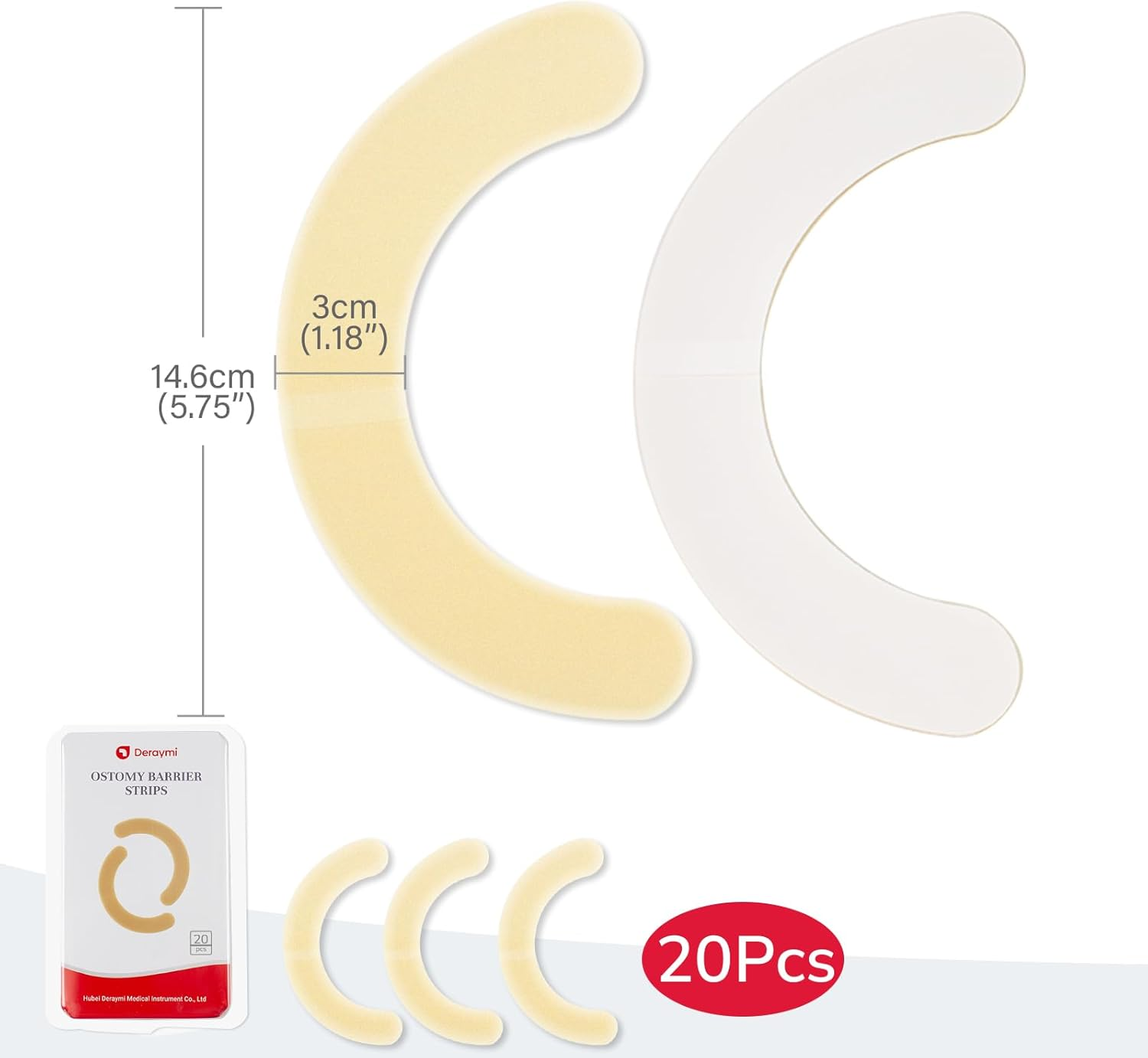 DERAYMI 20 Pack Ostomy Barrier Strips, Elastic Colostomy Film Tape to Stop Leaks, Latex-Free Medical Grade Hydrocolloid Skin Flange Extenders Stoma for Colostomy Ileostomy Bags Pouches image number 5