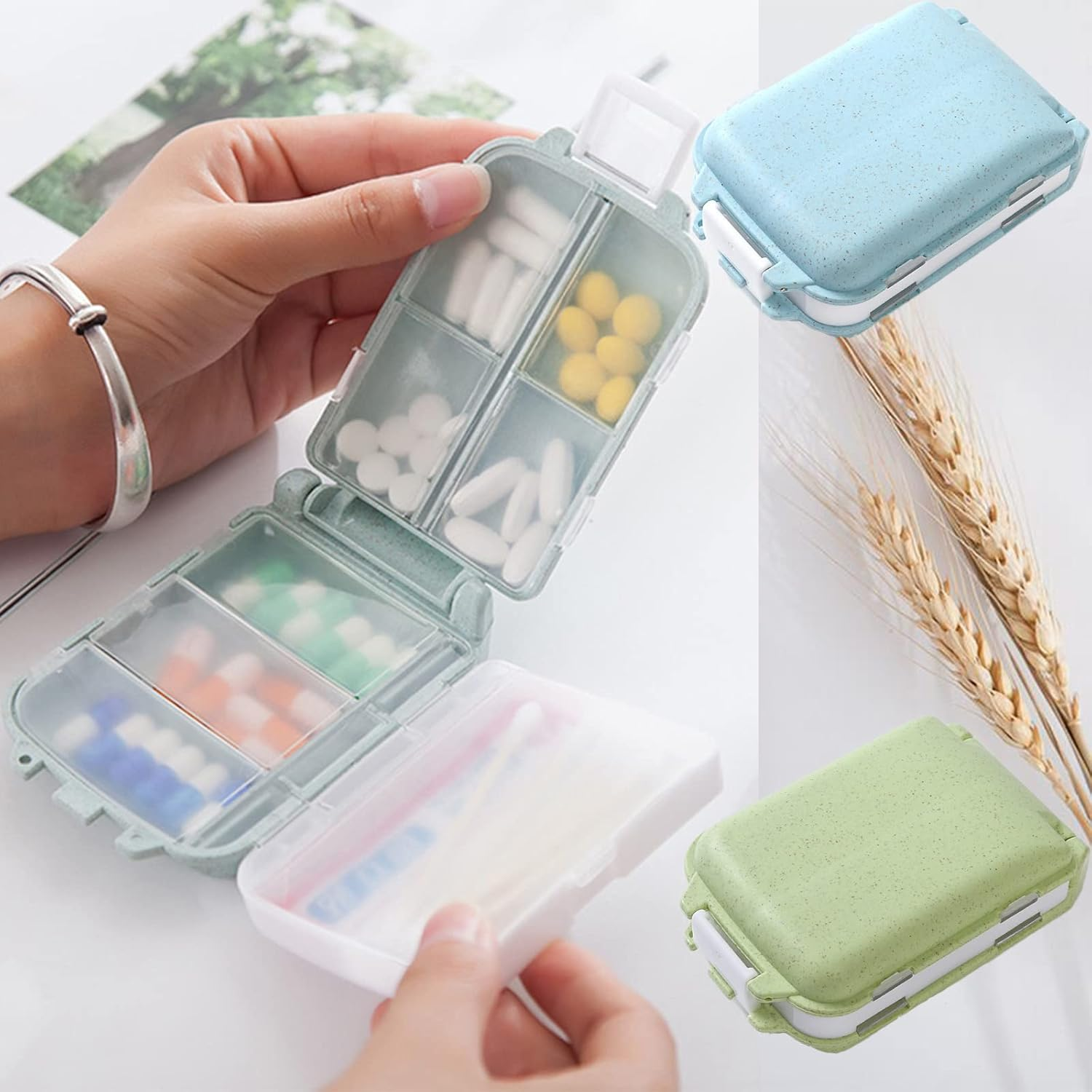 Travel Pill Organizer,Daily Pill Organizer，8 Compartments Portable Pill Box，Small Pill Case ，2 Pcs Medicine Vitamin Container for Vitamins, Cod Liver Oil, Supplements and Medication image number 4