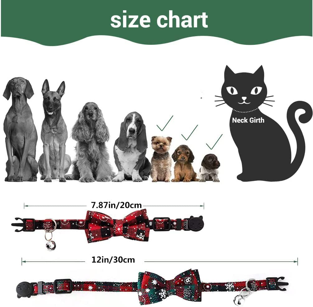Idopick 3 Pack Cat Collar with Bell Breakaway, Buckle Adjustable Soft Cotton Plaid Dog Collar Kitten Collar with Bow Tie for Small Medium Cat Dog