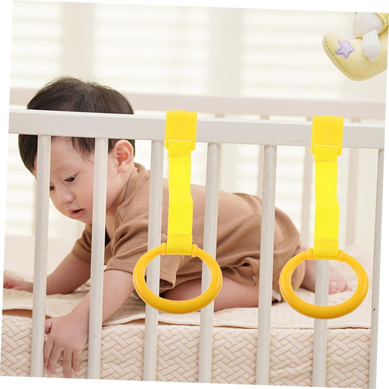 4Pcs Pull Rings for Crib Walking Assist Tools Portable Plastic Hand Pull Rings with Sturdy Webbing Strap No Screw Installation Safety Stand Support for Newborns image number 1