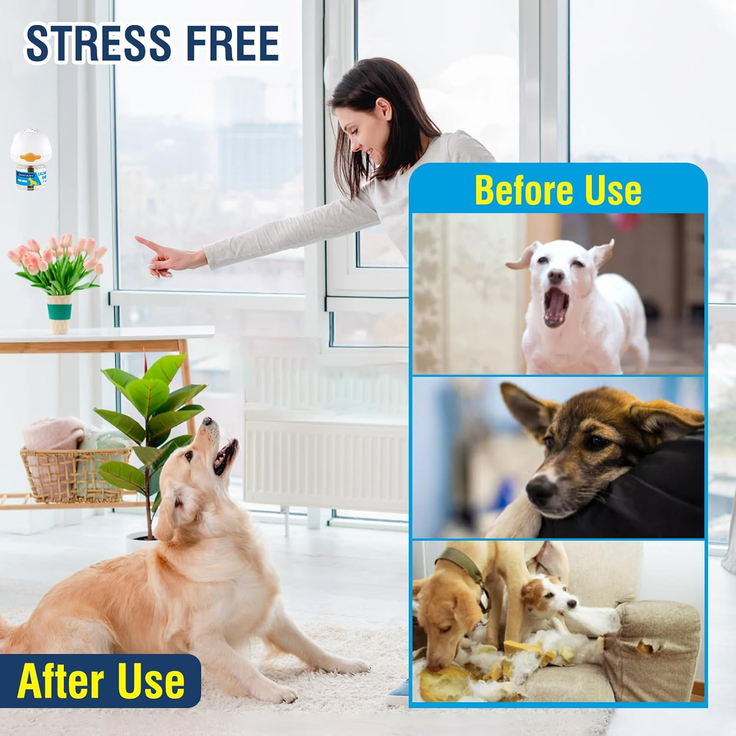 Dog Calming Pheromone Diffuser for Relief Anxiety, Reducing Barking, Attacks and Combating Stress & 3 in 1 Calming Diffuser for Dogs 48ML 2 Refills Fit All Dogs(Tasteless) image number 2