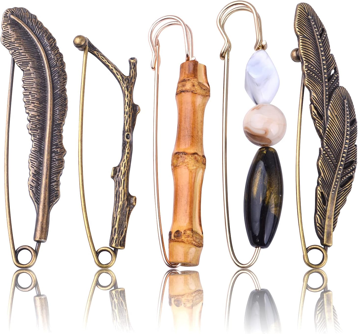 5Pcs Vintage Chic Brooch Extra Large Safety Pins Heavy Duty Safety Pins Accessories for Women Men Clothing Sweaters Shawls Collars Scarf Blankets Crafts, 5 Styles, Large, Metal image number 6