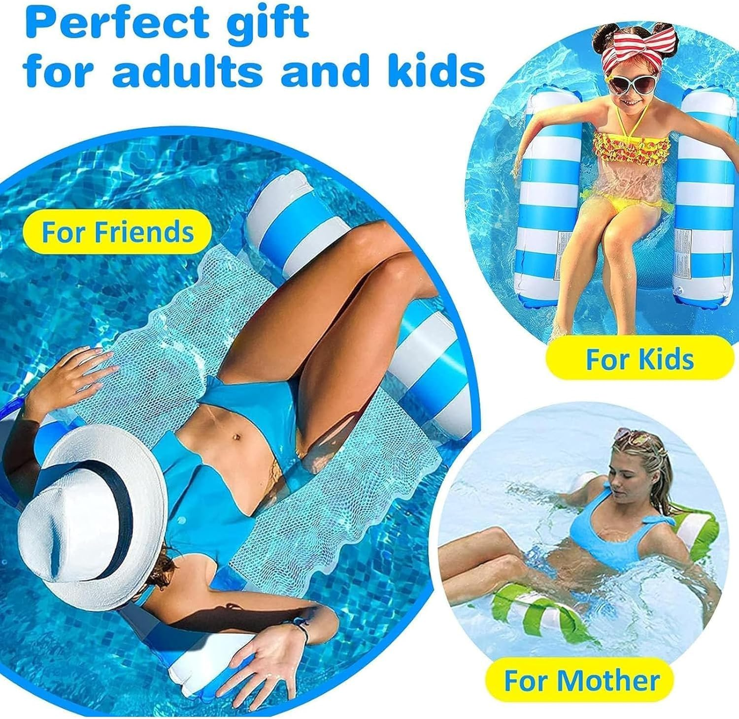 Water Hammock, Inflatable Pool Float，4-In-1 Multi-Portable Water Pool Float Hammock (Saddle, Lounge Chair, Hammock and Drifter)