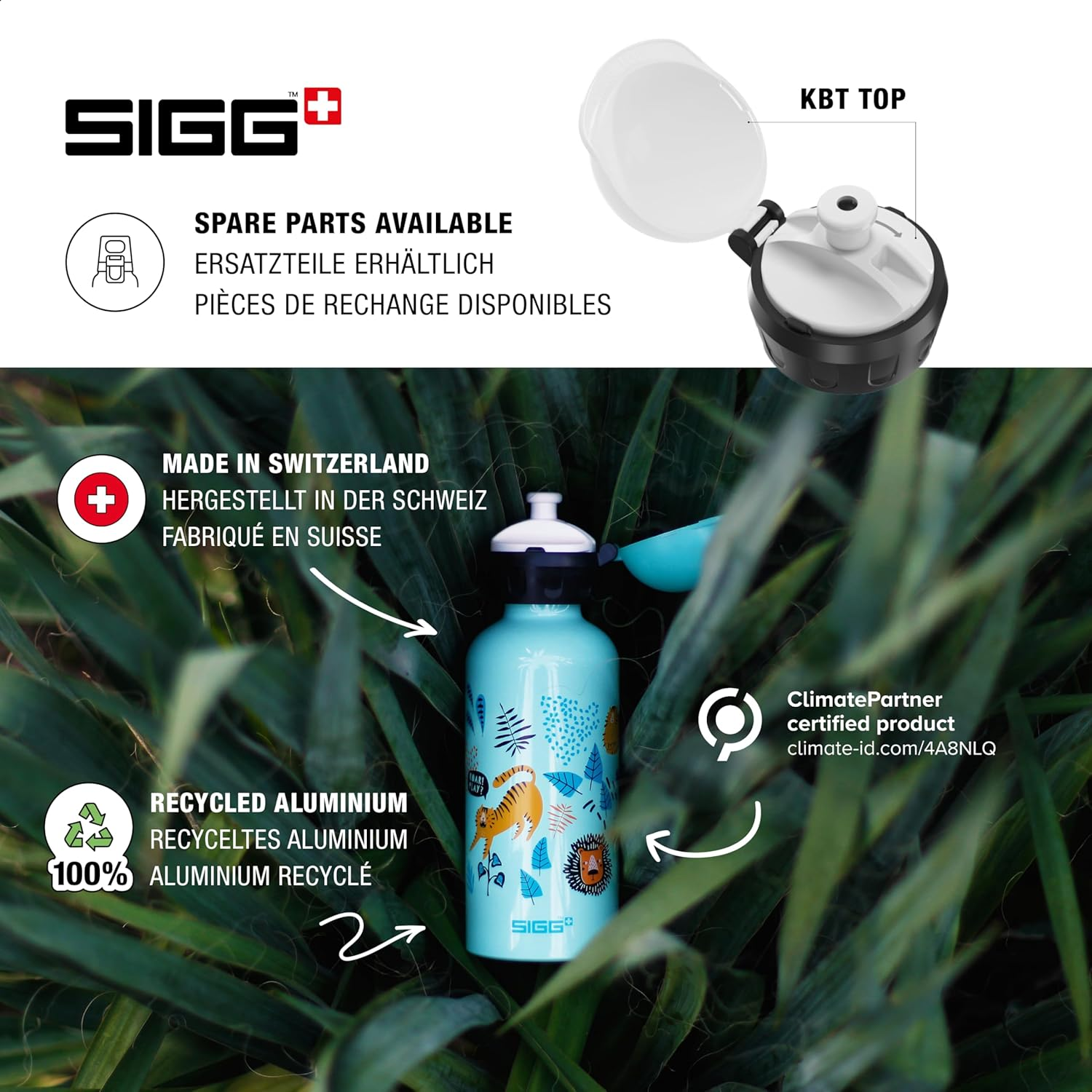 Sigg - Aluminium Kids Water Bottle - KBT - Leakproof - Lightweight - BPA Free - Climate Neutral Certified - 0.4L image number 1