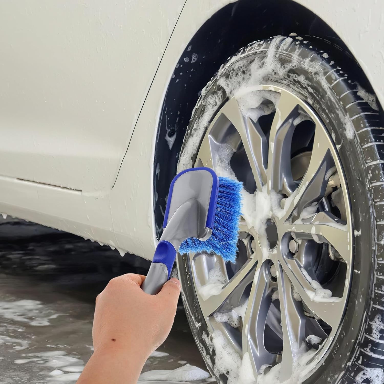Outanaya Car Wheel Cleaning Brush Set, 2Pcs Tire and Rim Detail Brushes with Long and Short Ergonomic Handles, Soft Bristles for Auto Wheel and Tire Care, Suitable for Car and Motorcycle Detailing