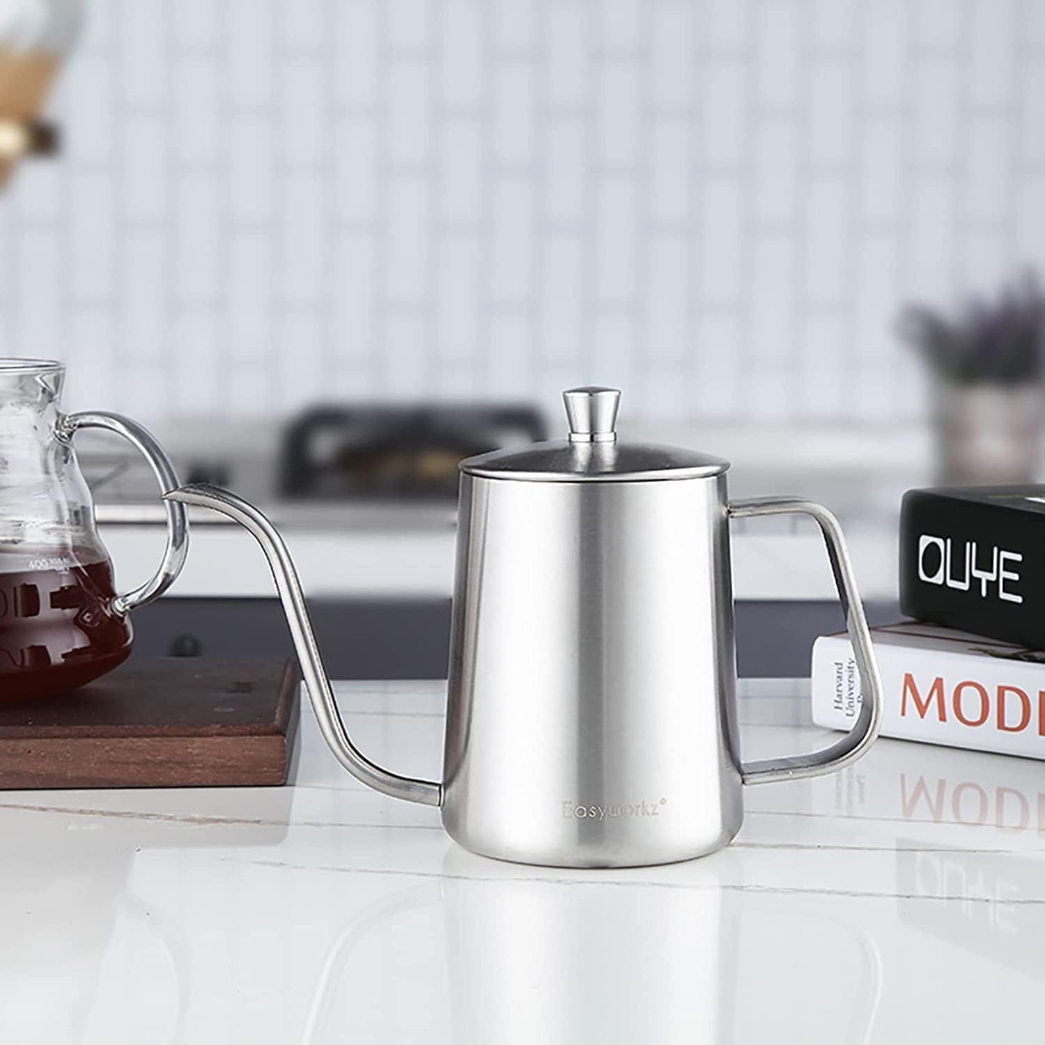 Easyworkz Gage Pour over Kettle 600 Ml Stainless Steel Gooseneck Long Narrow Drip Spout Coffee Tea Pot with Thermometer Silver image number 4