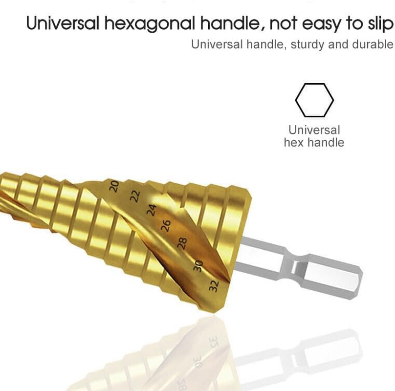 LEDON 3 Pcs HSS Steel Step Cone Drill Titanium Metal Hole Cutter Bit Set 4-12/20/32Mm image number 6